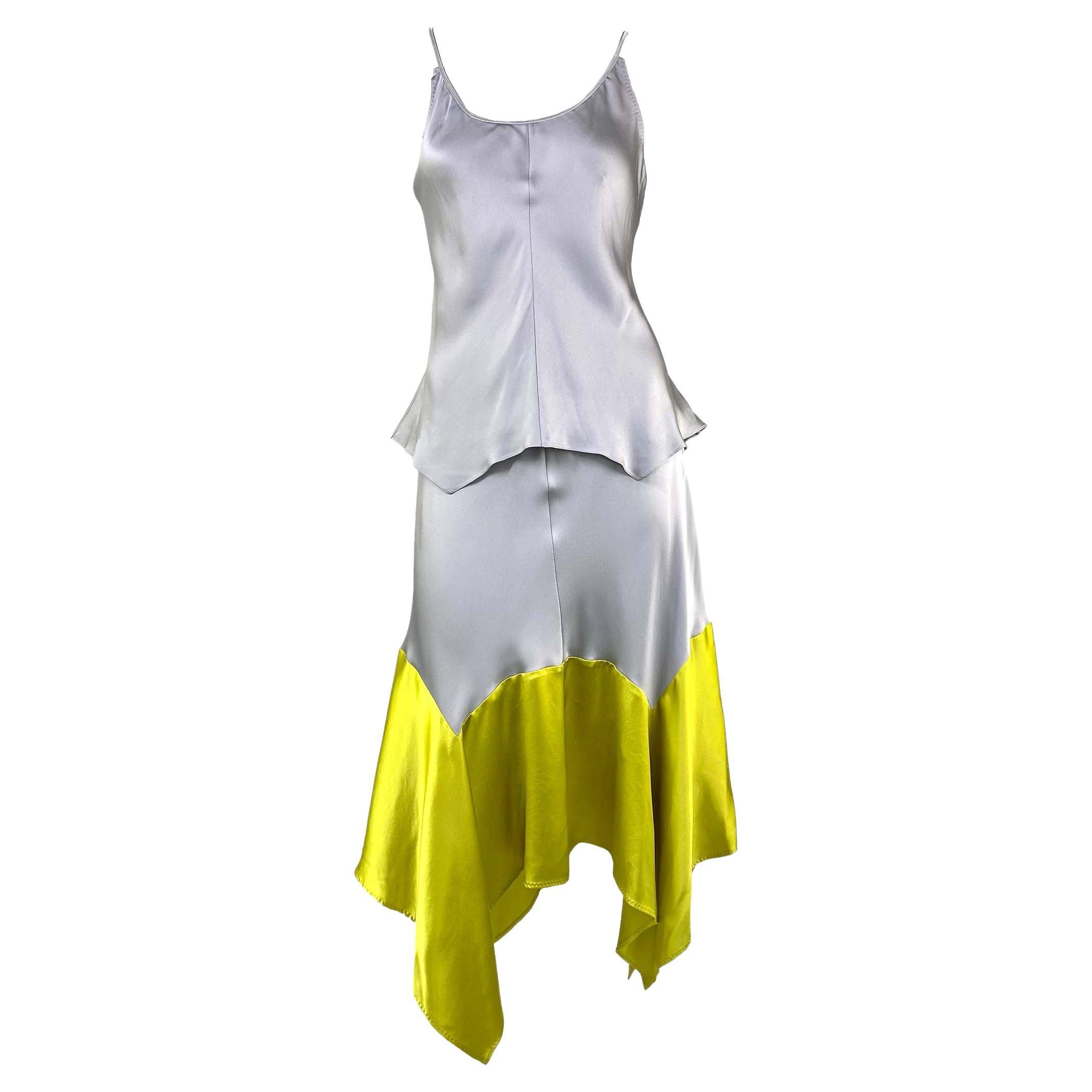 NWT S/S 2004 Yves Saint Laurent by Tom Ford Yellow Grey Handkerchief Dress For Sale