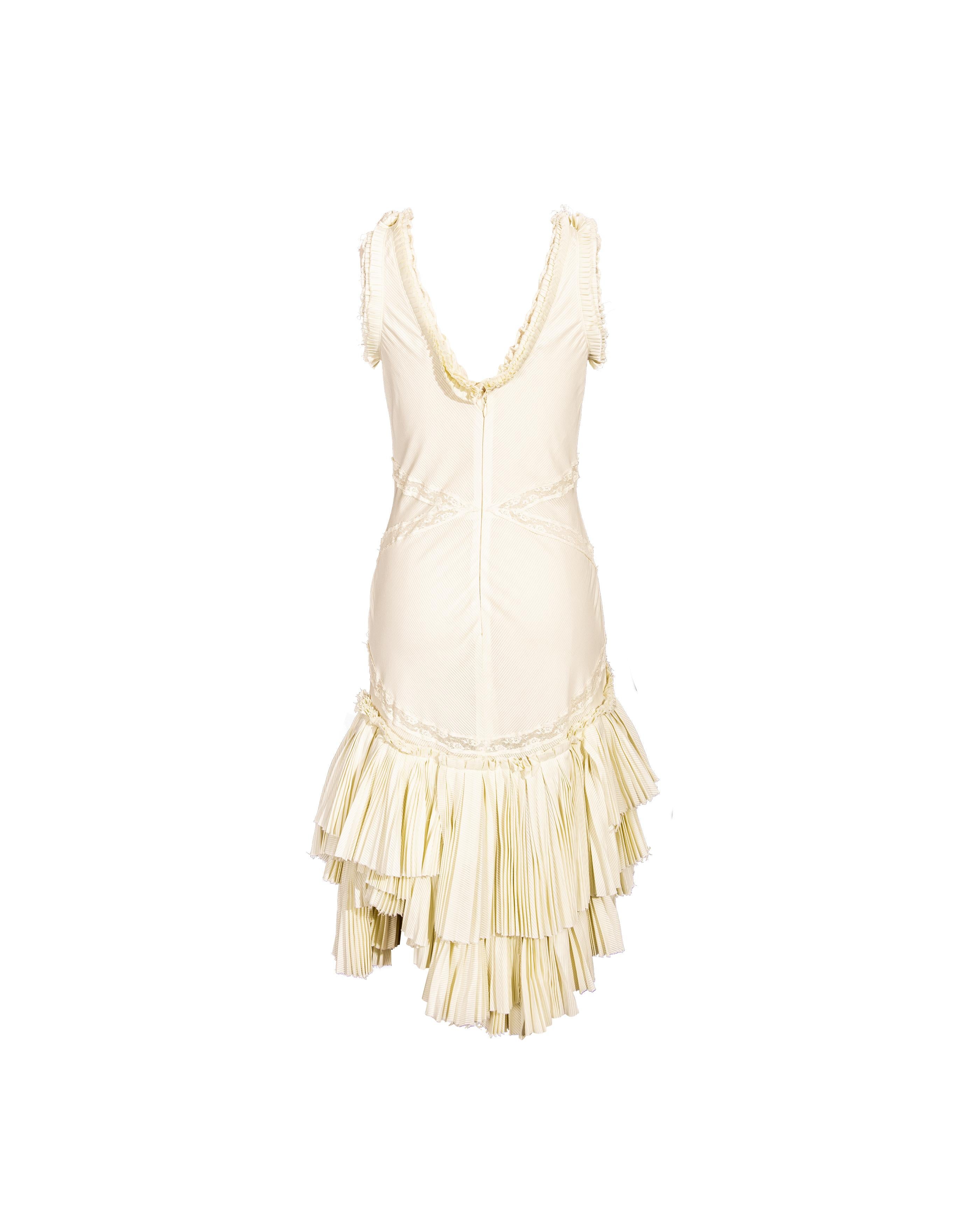 S/S 2005 Alexander McQueen (Lifetime) Pale Yellow Pleated and Lace Cotton Dress 1