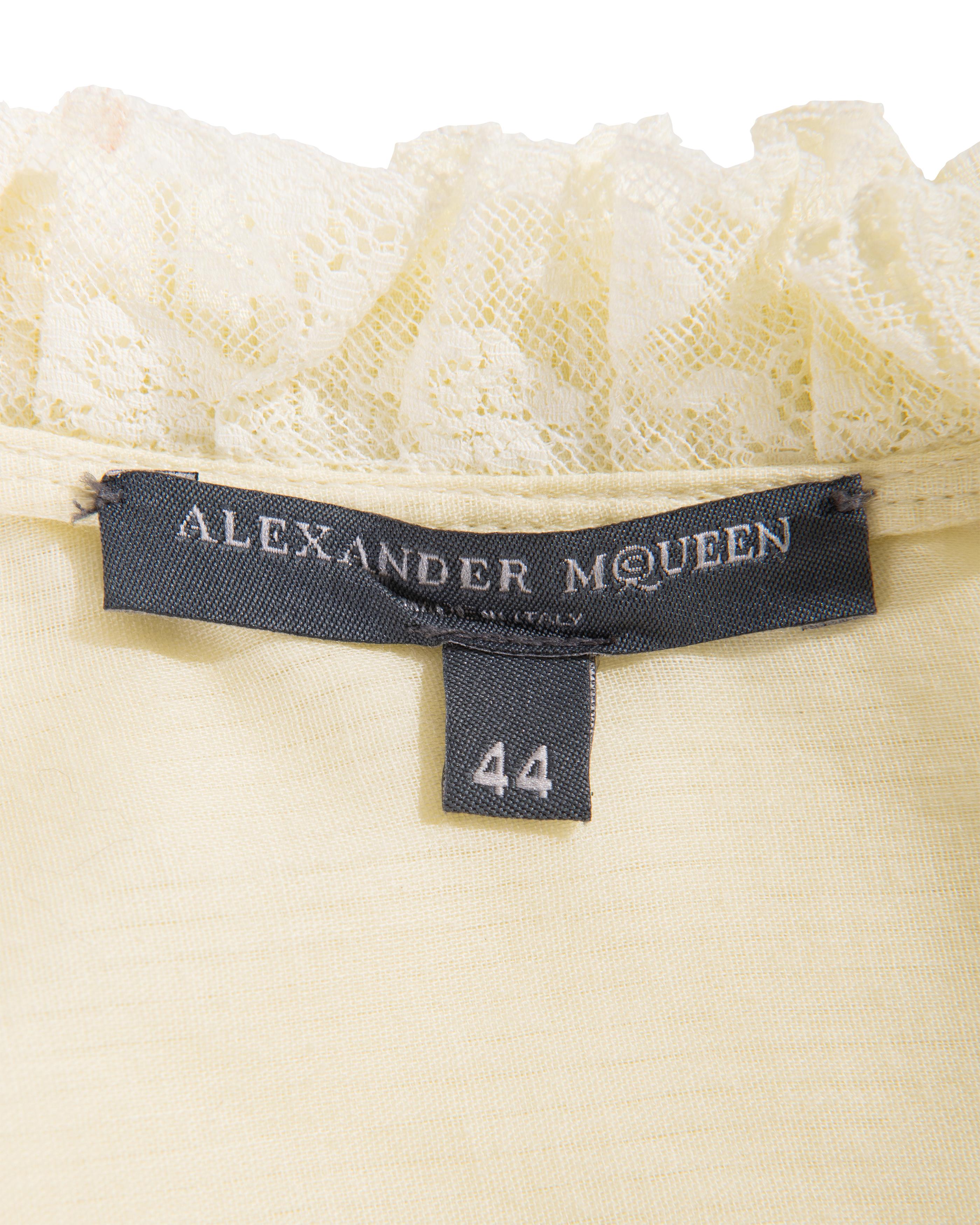 S/S 2005 Alexander McQueen (Lifetime) Pale Yellow Pleated and Lace Cotton Dress 5