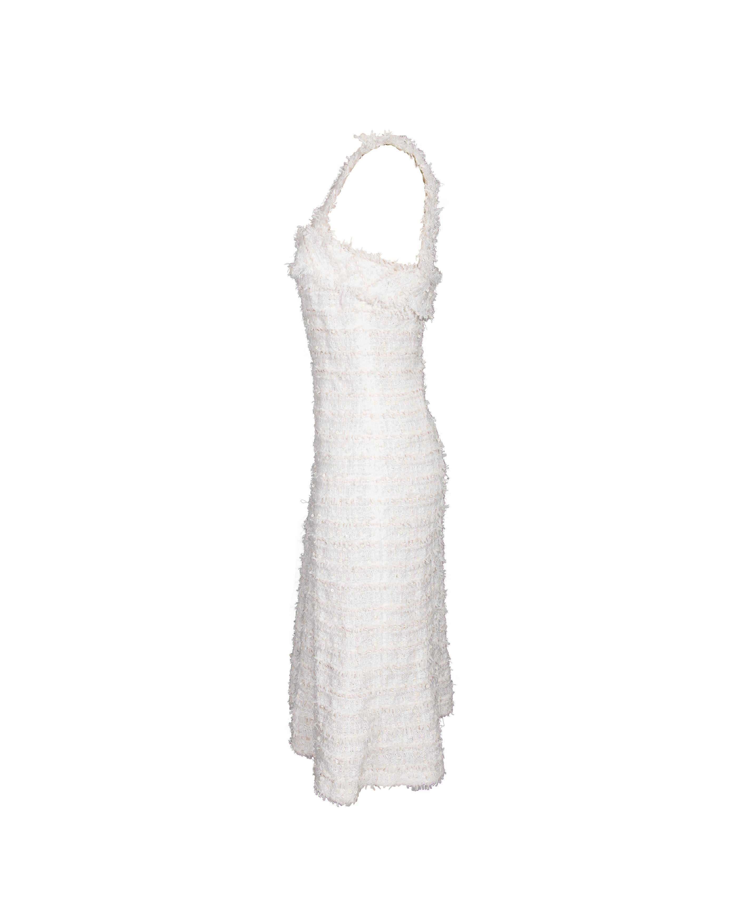 Women's S/S 2005 Chanel by Karl Lagerfeld Metallic White Tweed Above-Knee Dress For Sale