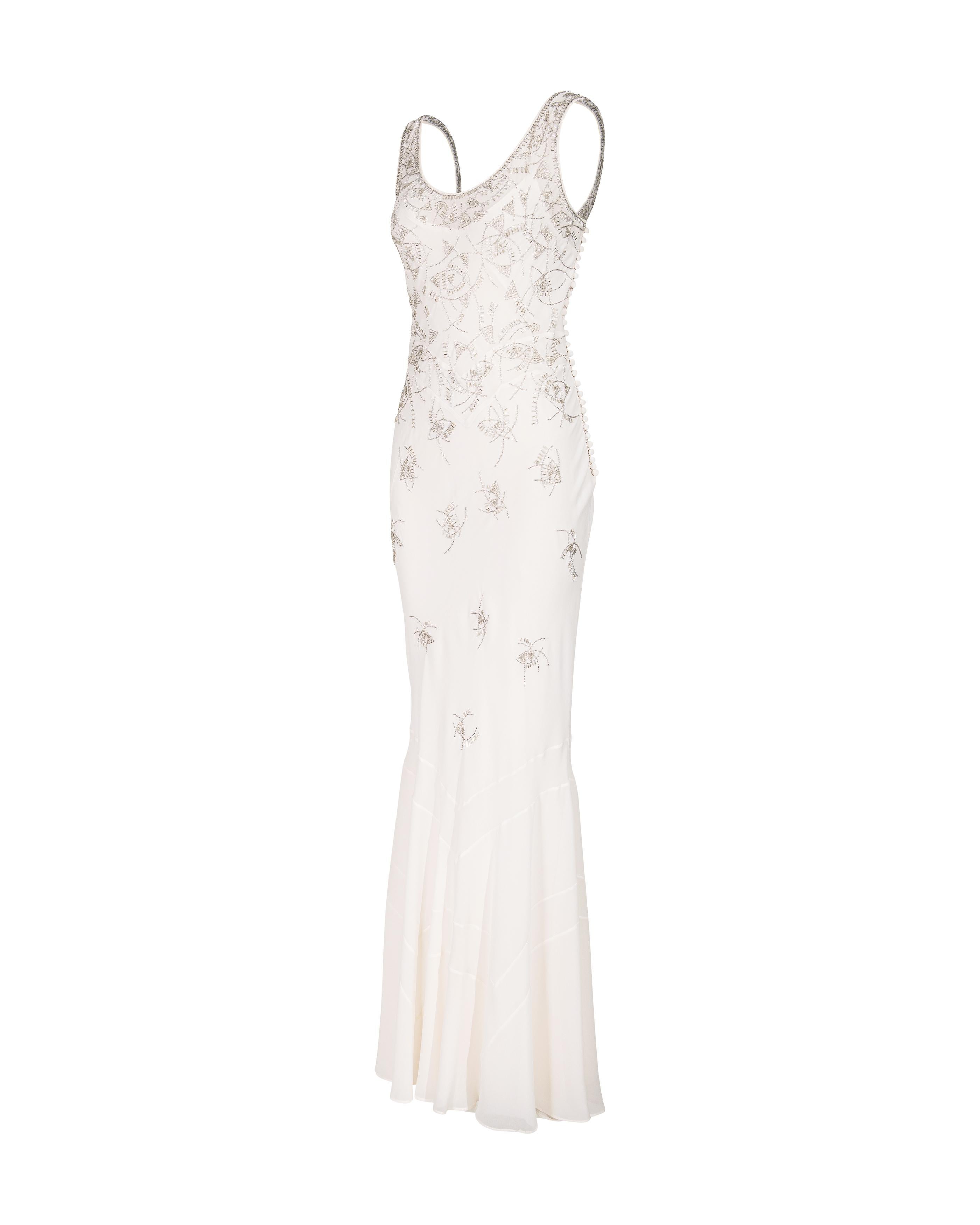 Beige S/S 2005 Christian Dior by Galliano Ecru Geometric Embellished Bias Cut Gown