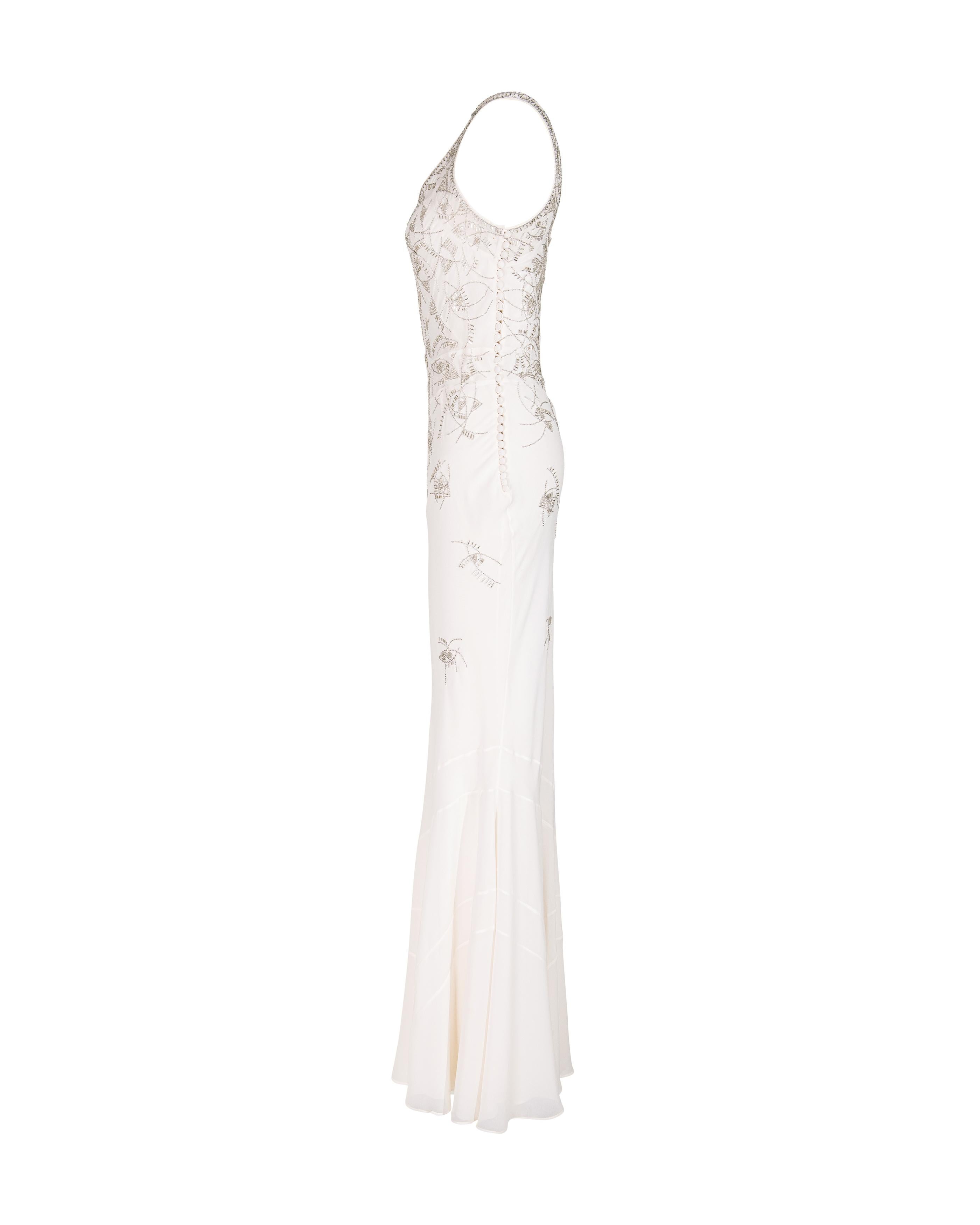 S/S 2005 Christian Dior by Galliano Ecru Geometric Embellished Bias Cut Gown In Good Condition In North Hollywood, CA