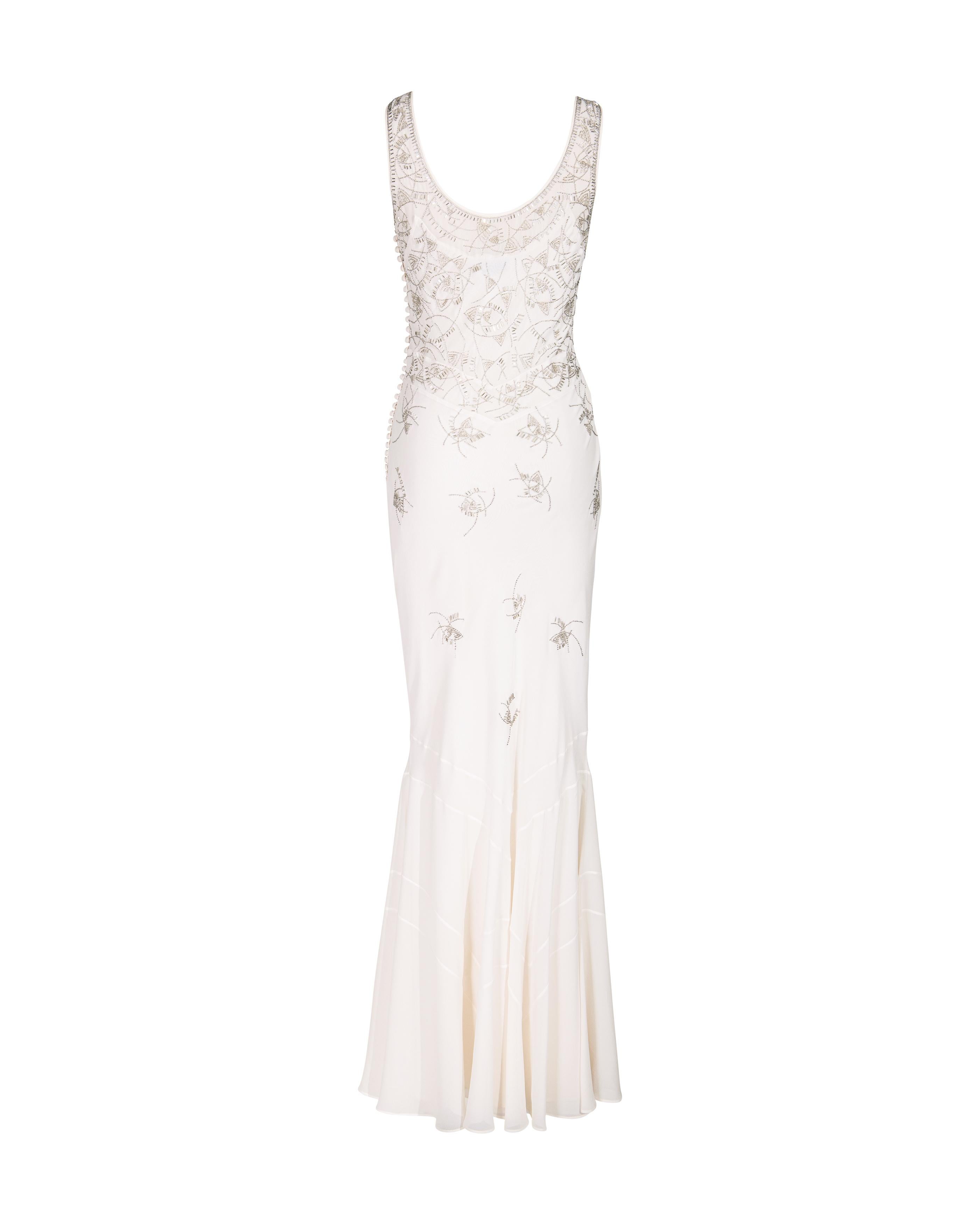 Women's S/S 2005 Christian Dior by Galliano Ecru Geometric Embellished Bias Cut Gown