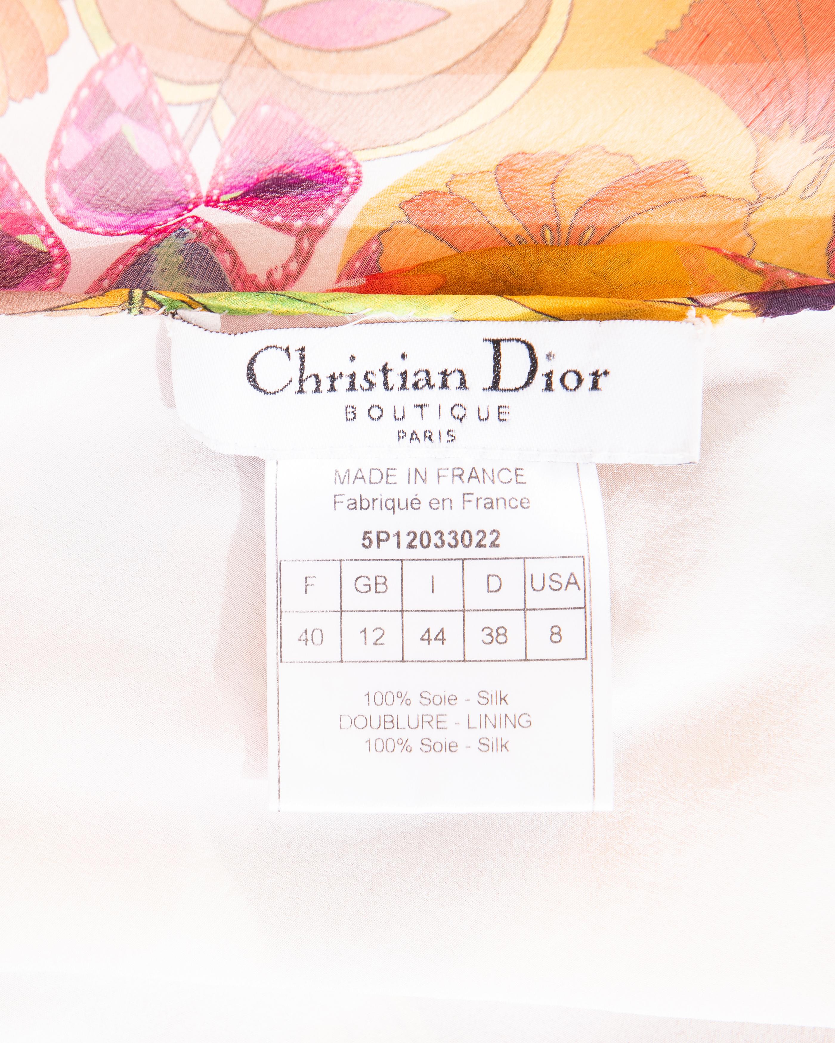 S/S 2005 Christian Dior by John Galliano Floral Print Asymmetrical Silk Skirt 8
