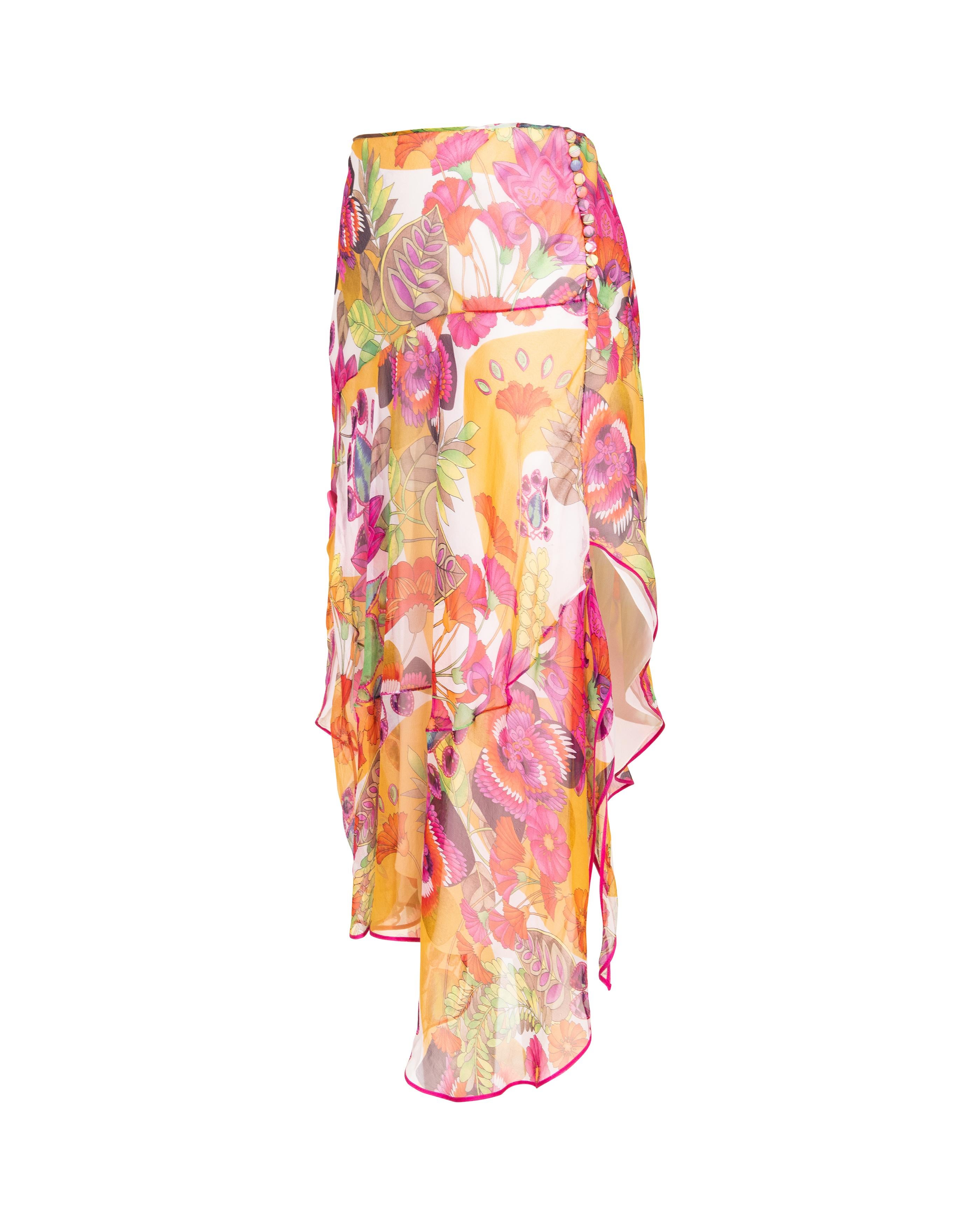 S/S 2005 Christian Dior by John Galliano Floral Print Asymmetrical Silk Skirt In Good Condition In North Hollywood, CA