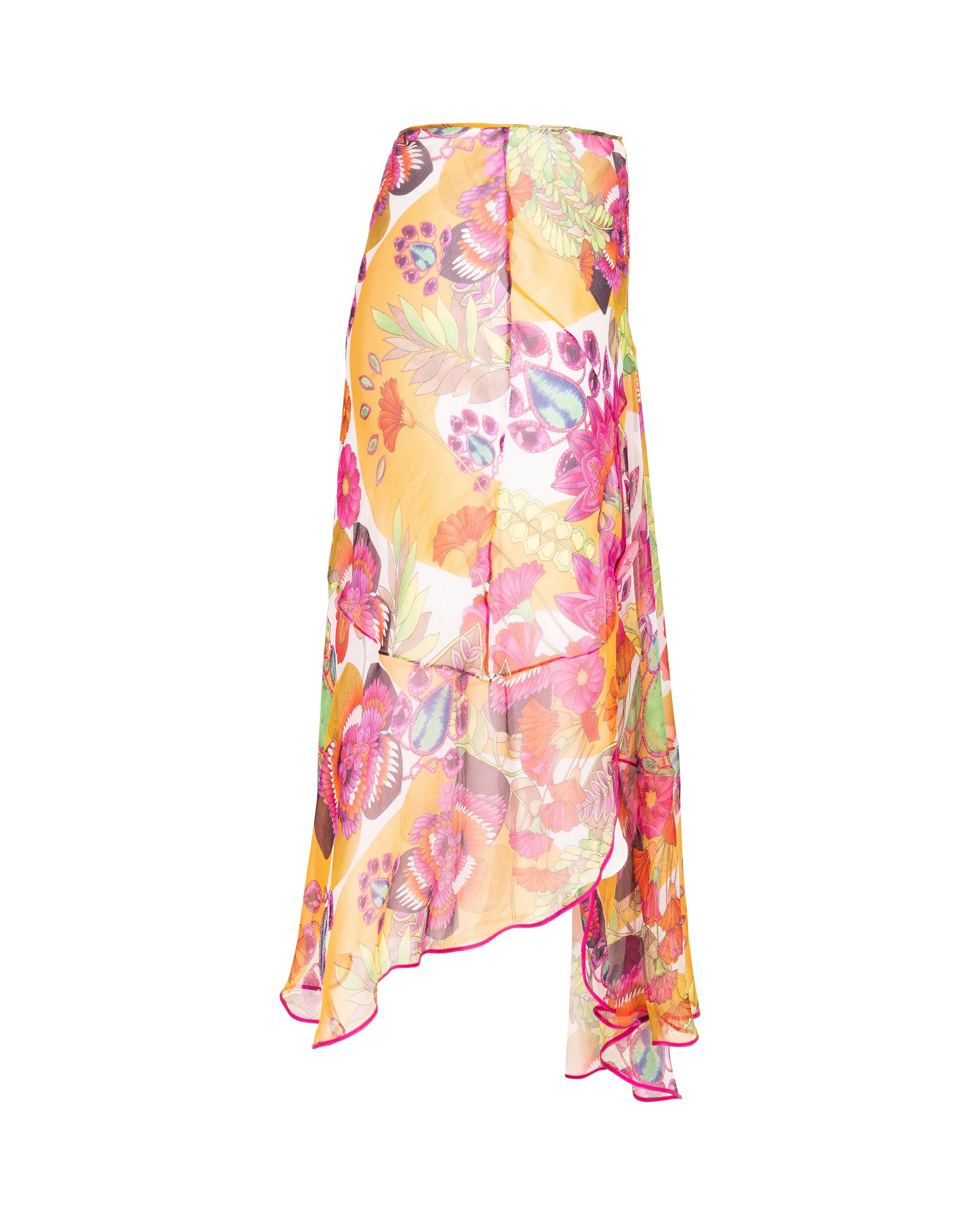 Women's S/S 2005 Christian Dior by John Galliano Floral Print Asymmetrical Silk Skirt