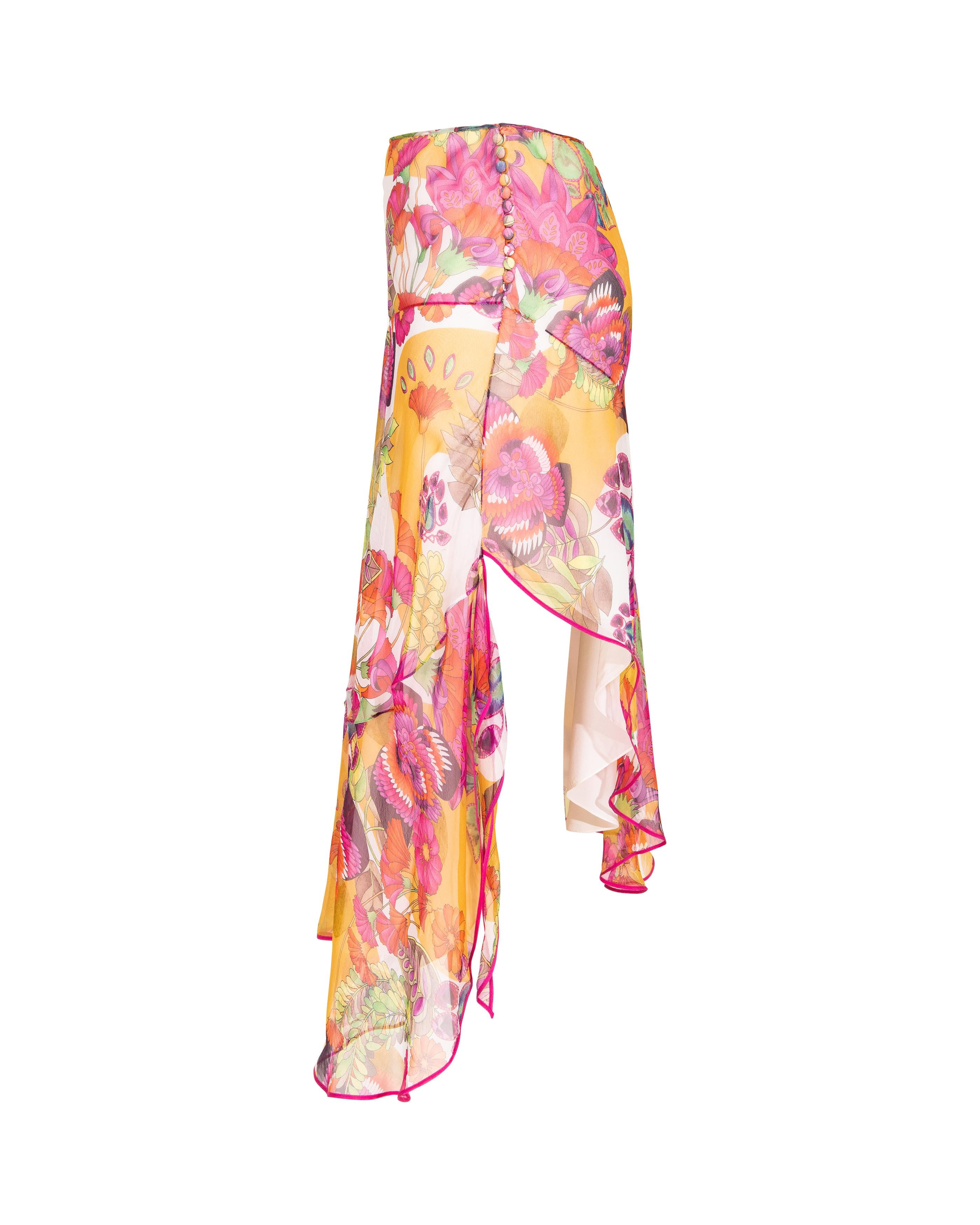 S/S 2005 Christian Dior by John Galliano Floral Print Asymmetrical Silk Skirt 1