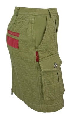 S/S 2005 Christian Dior by John Galliano Logo Quilted Olive Green Cargo Skirt