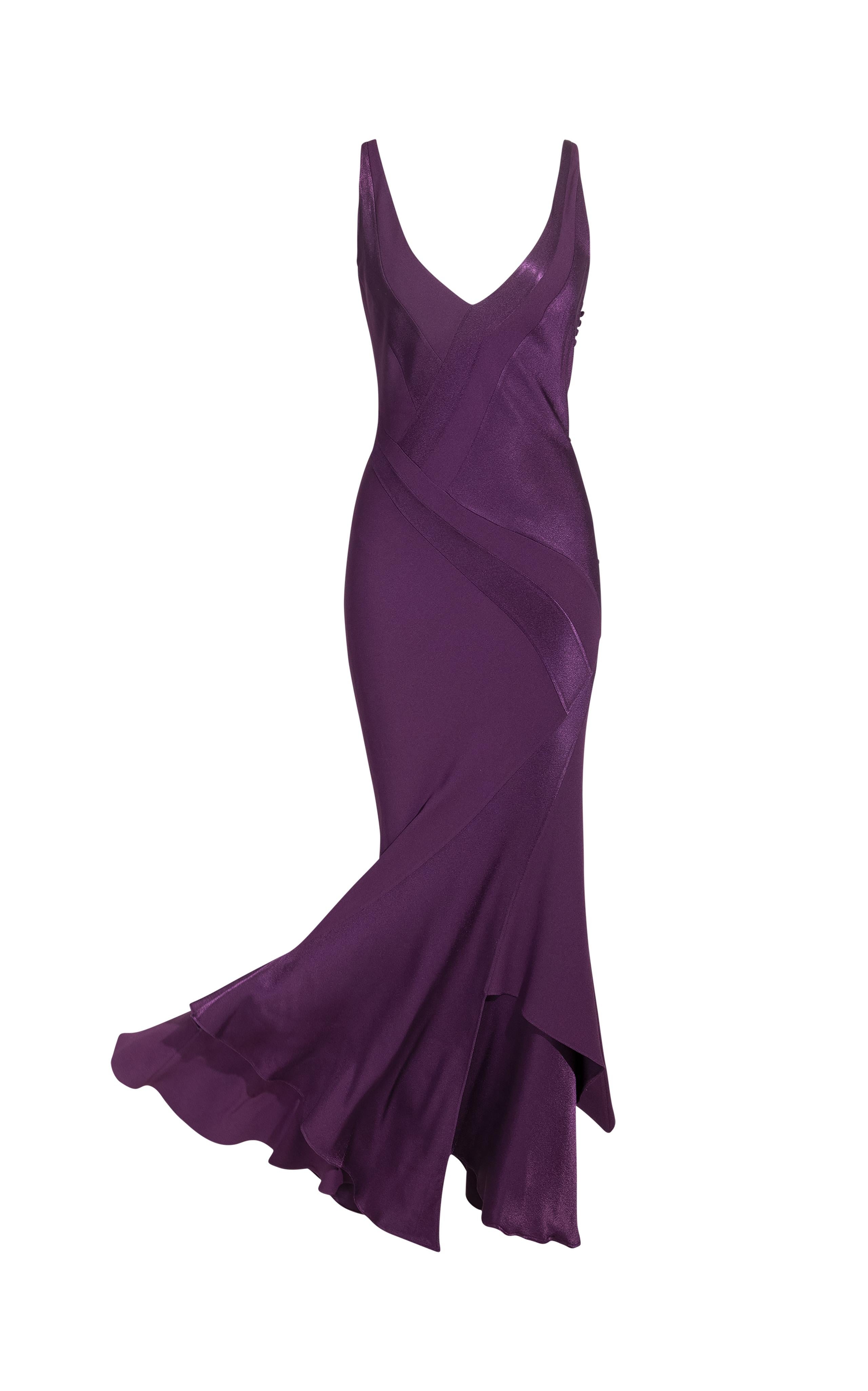 Women's S/S 2005 Christian Dior by John Galliano Purple V-Neck Gown