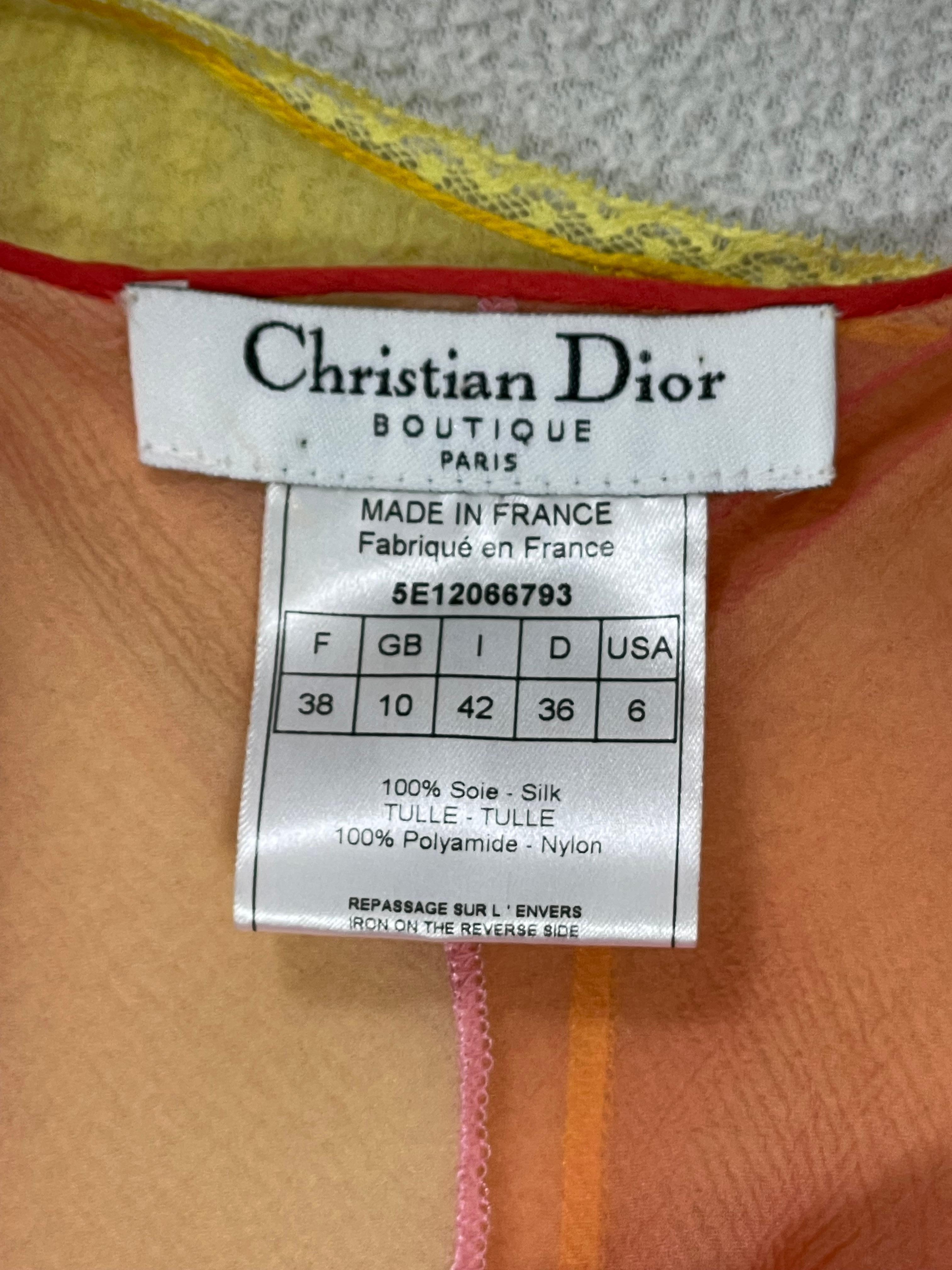 S/S 2005 Christian Dior by John Galliano Runway Sheer Pink & Yellow Silk Dress 1