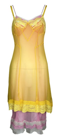 S/S 2005 Christian Dior by John Galliano Runway Sheer Pink & Yellow Silk Dress