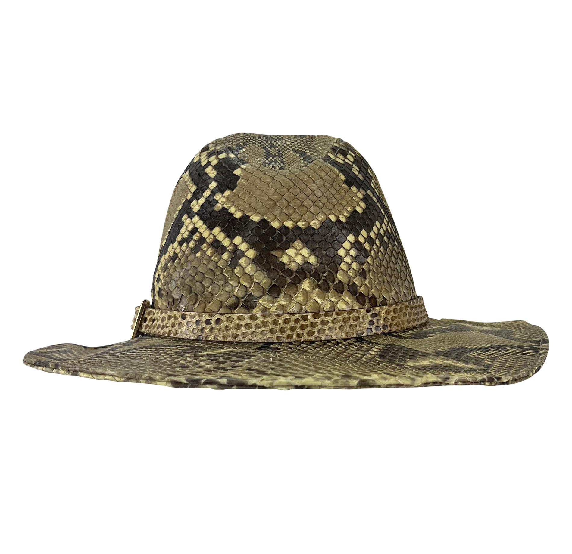 Marrone Cappello a tesa larga con fibbia e logo Dolce & Gabbana P/E 2005 in vero pitone in vendita