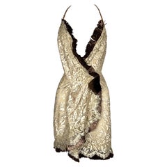 S/S 2005 Dolce & Gabbana Runway Plunging Gold Lace Mini Dress