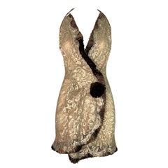 S/S 2005 Dolce & Gabbana Runway Plunging Gold Lace & Straw Mini Dress