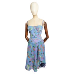 S/S 2005 Donatella Versace Chaos Couture Colourful denim Print silk corset dress