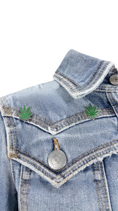 S/S 2005 Dsquared2 Marijuana Leaf Stoner Distressed Denim Cropped Jacket