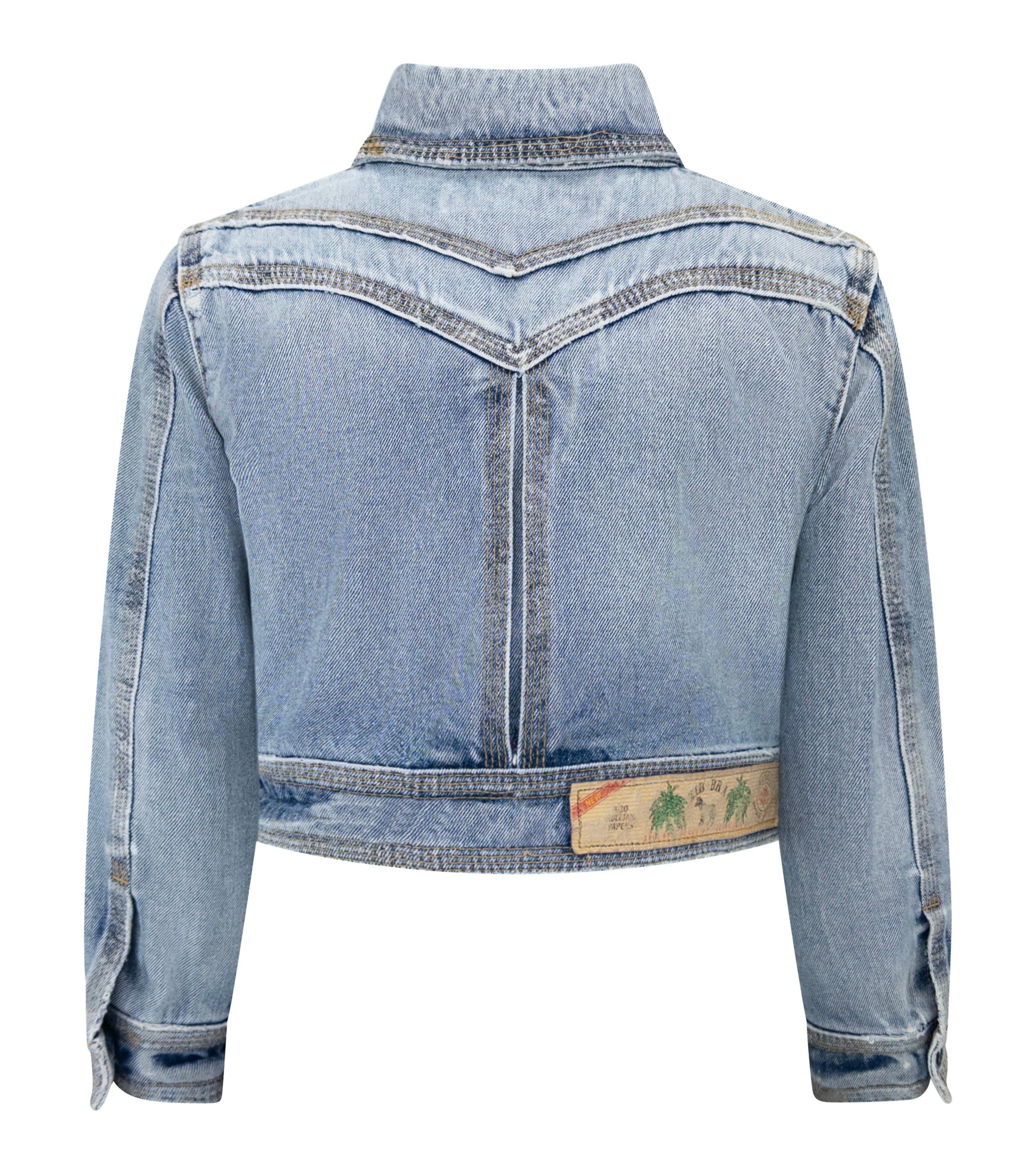 S/S 2005 Dsquared2 Marijuana Leaf Stoner Distressed Denim Cropped Jacket Pour femmes en vente