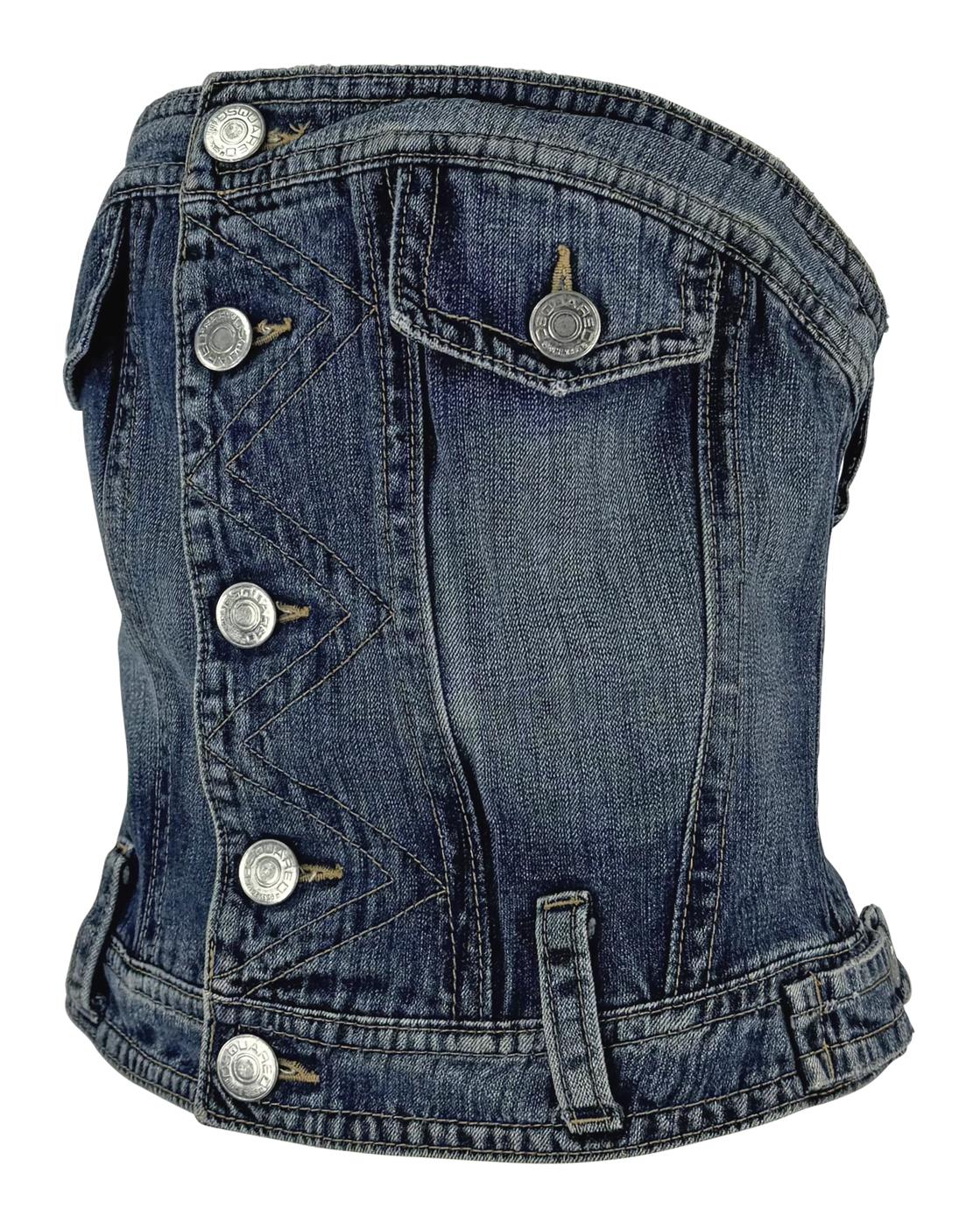 Black S/S 2005 Dsquared2 Runway Denim Blue Jeans Strapless Corset Boned Top For Sale