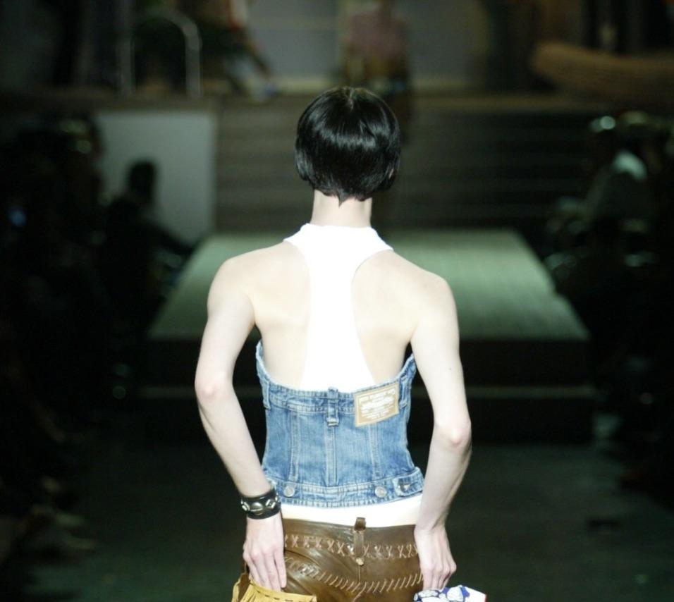 S/S 2005 Dsquared2 Runway Denim Blue Jeans Strapless Corset Boned Top For Sale 1