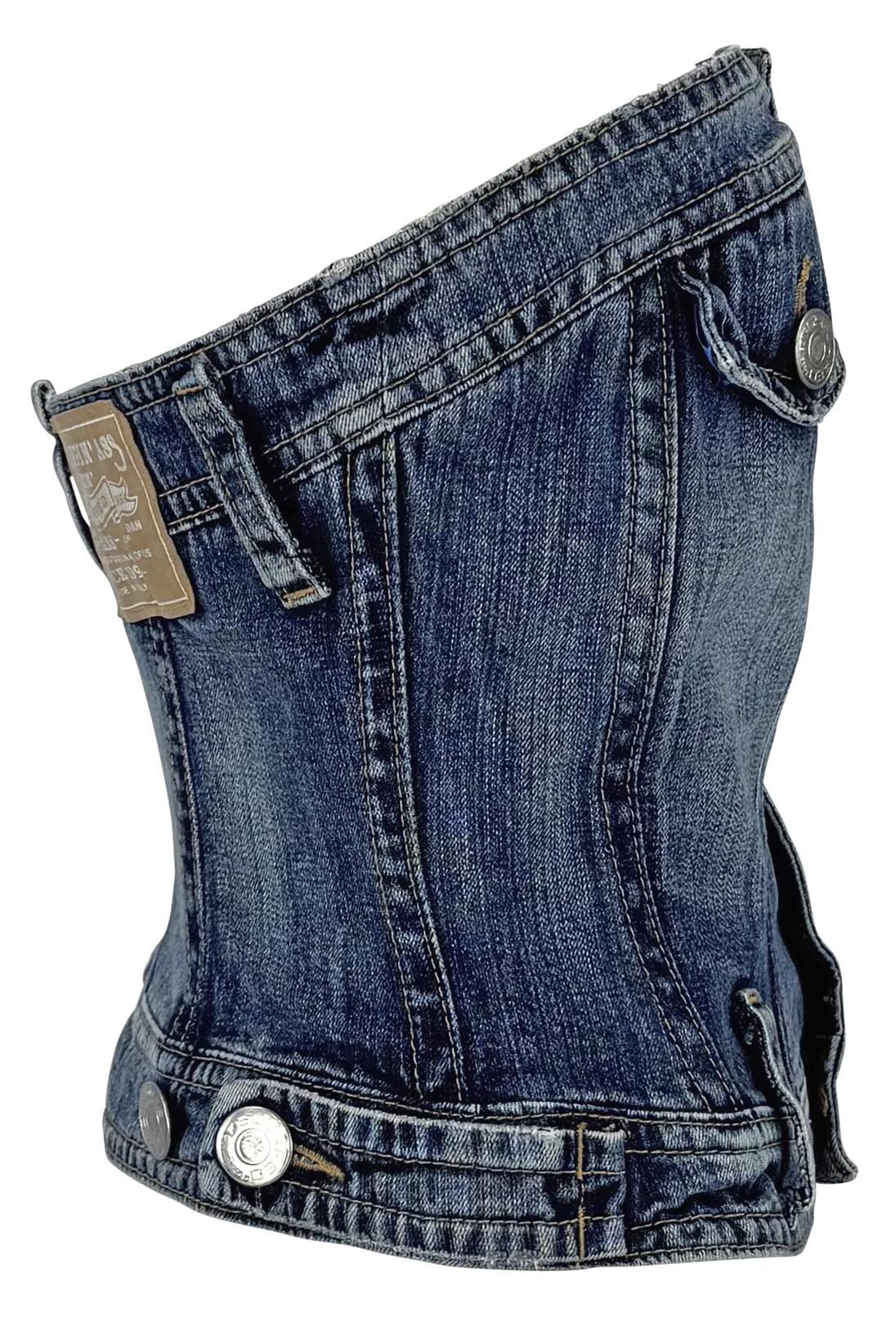 S/S 2005 Dsquared2 Runway Denim Blue Jeans Strapless Corset Boned Top For Sale 3