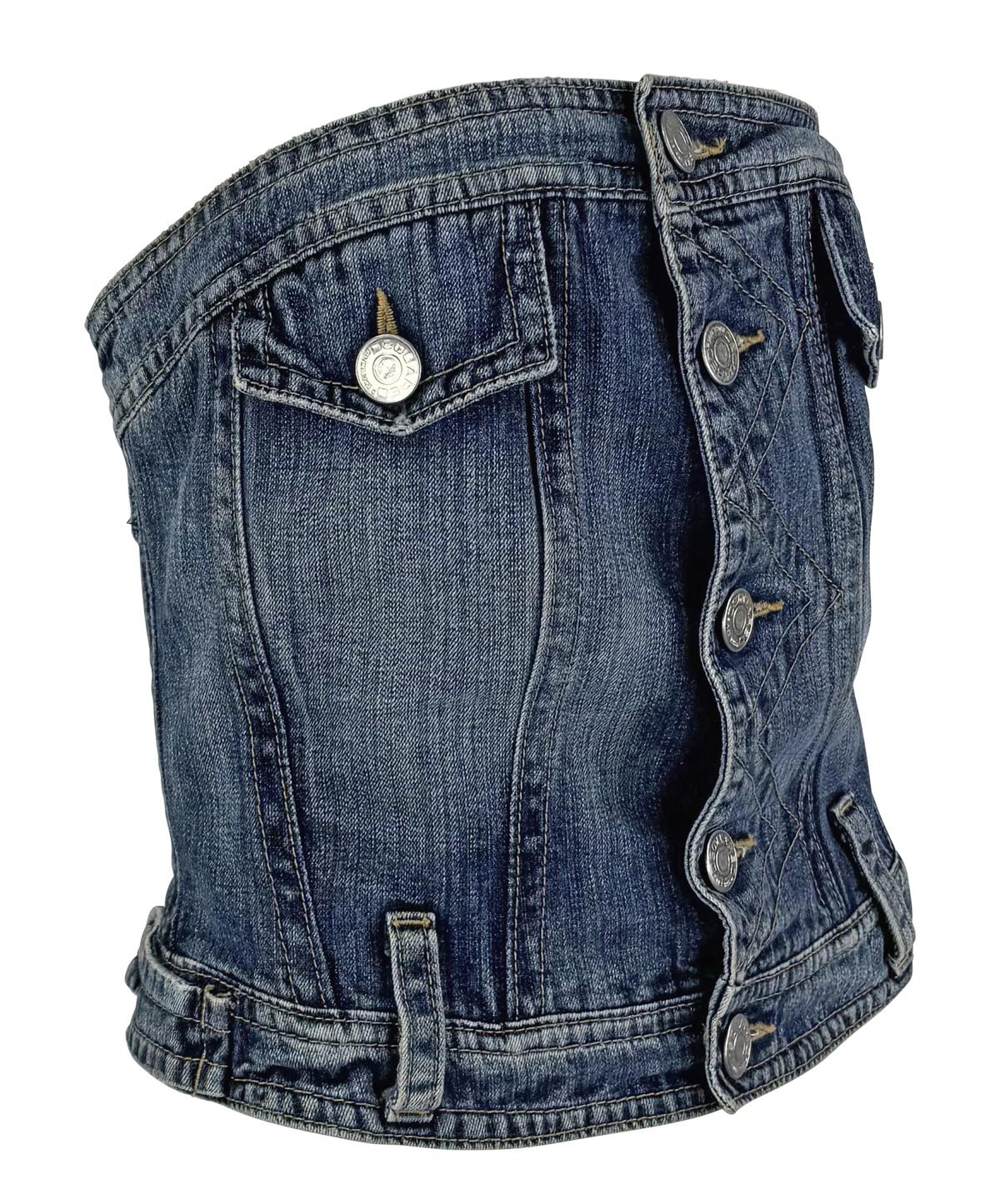 S/S 2005 Dsquared2 Runway Denim Blue Jeans Strapless Corset Boned Top For Sale 4