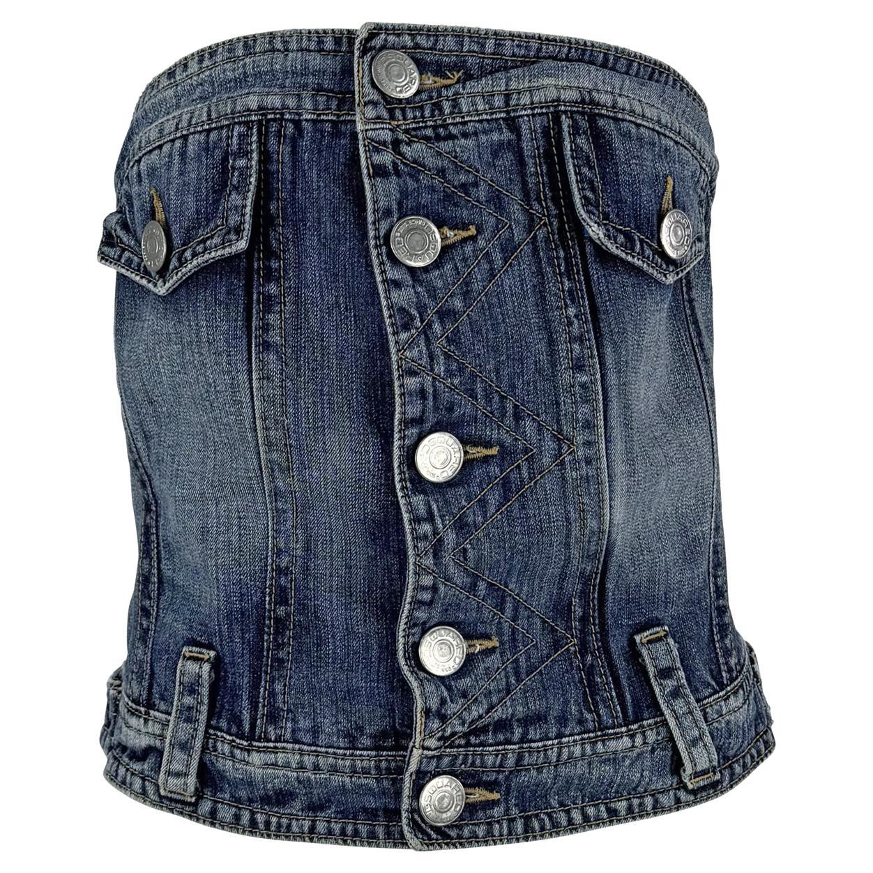 S/S 2005 Dsquared2 Runway Denim Blue Jeans Strapless Corset Boned Top For Sale
