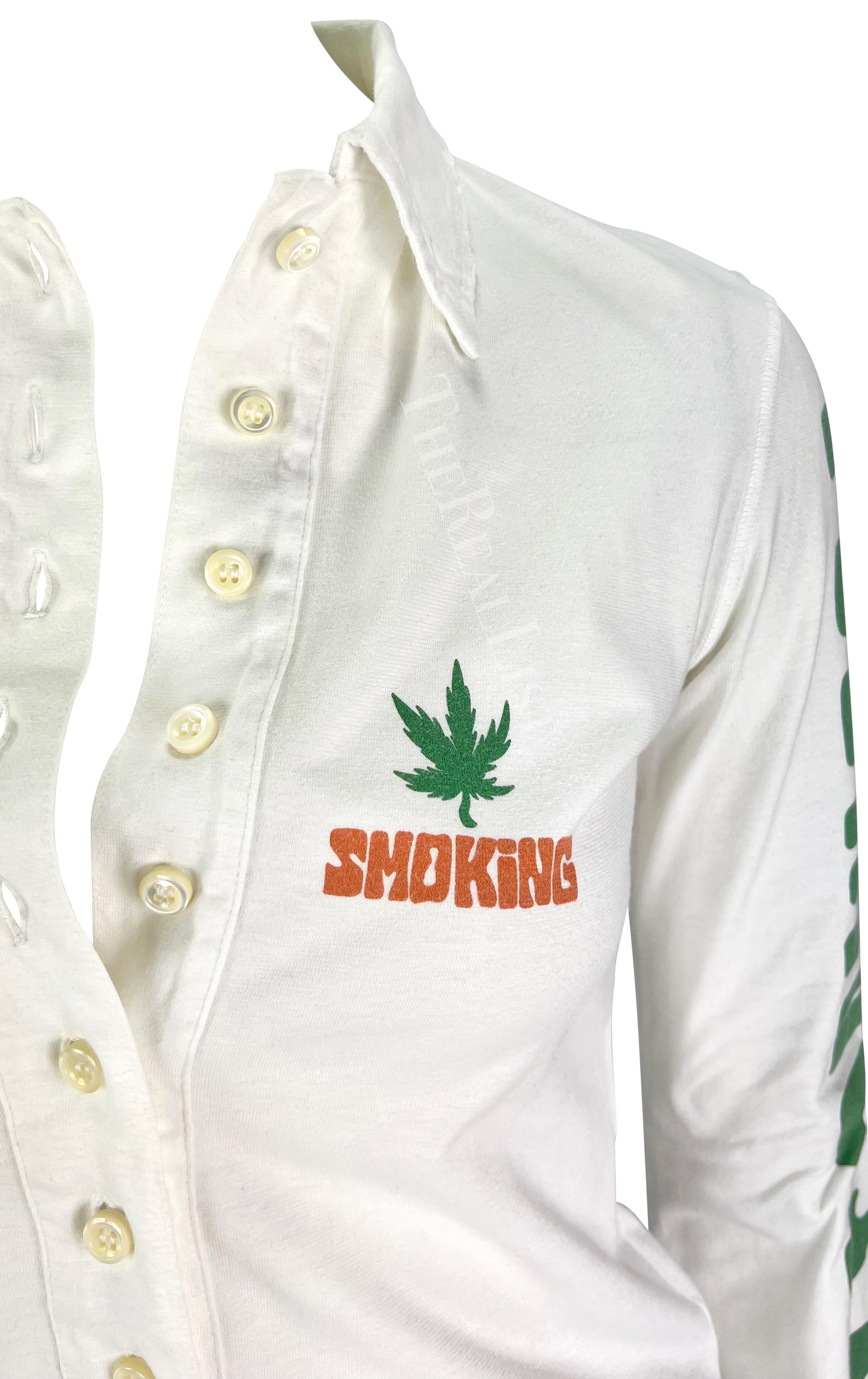 S/S 2005 Dsquared2  'Stoner' Marijuana Smoking White Distressed Rugby Polo Top  In Excellent Condition For Sale In West Hollywood, CA