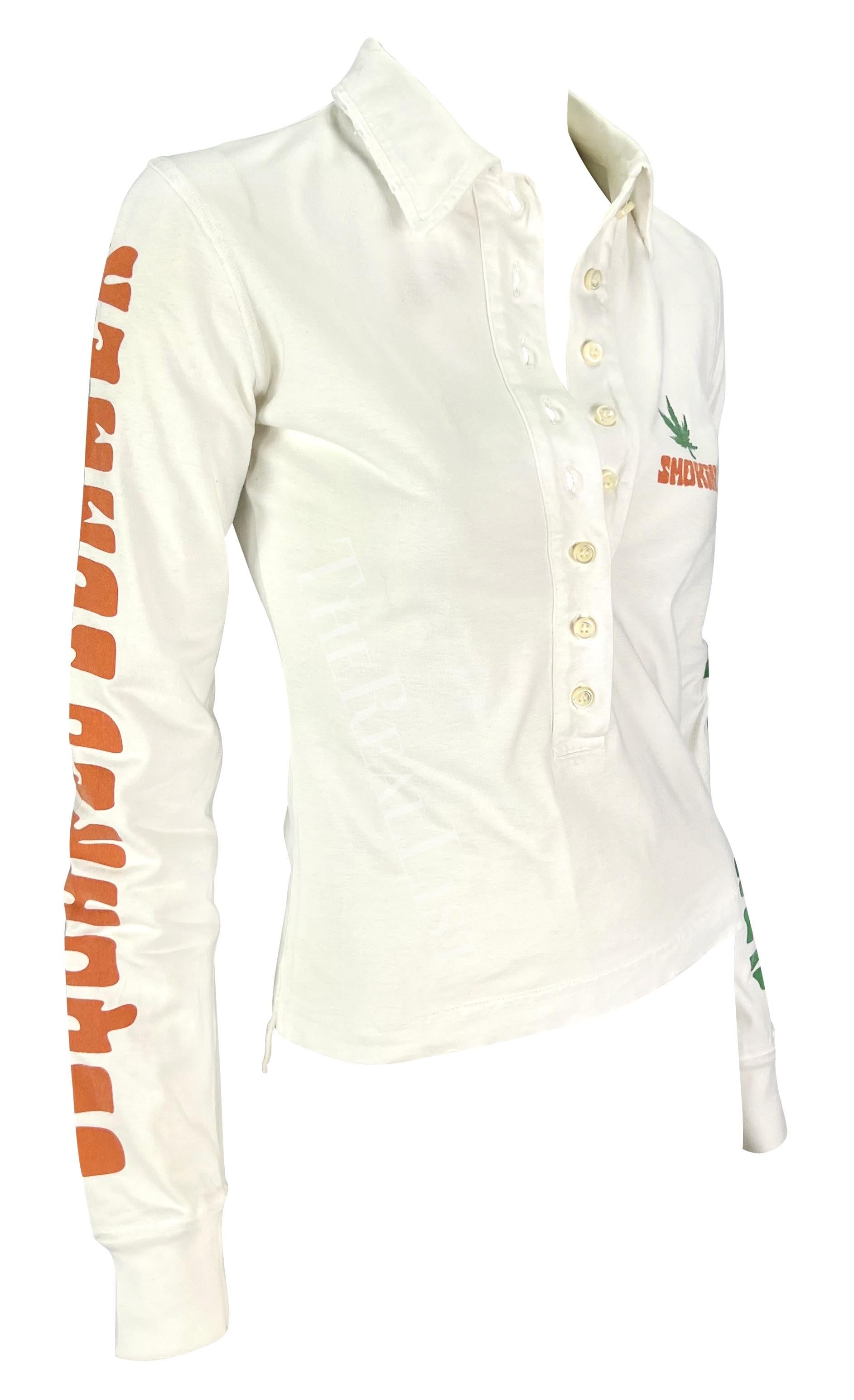 Women's S/S 2005 Dsquared2  'Stoner' Marijuana Smoking White Distressed Rugby Polo Top  For Sale