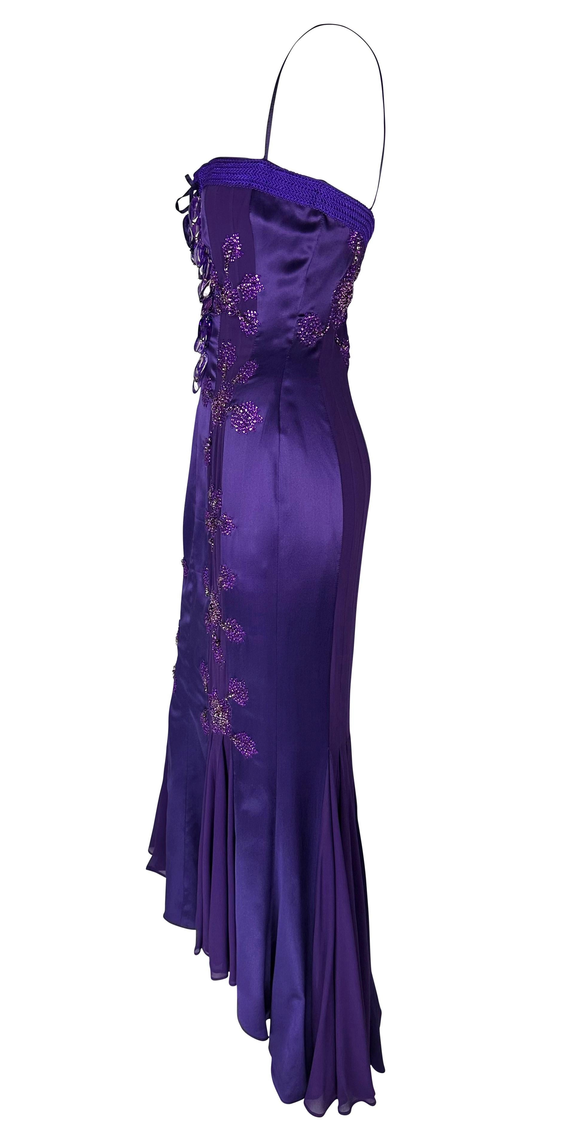 S/S 2005 Emanuel Ungaro by Giambattista Valli Rhinestone Purple Lace-Up Gown For Sale 6