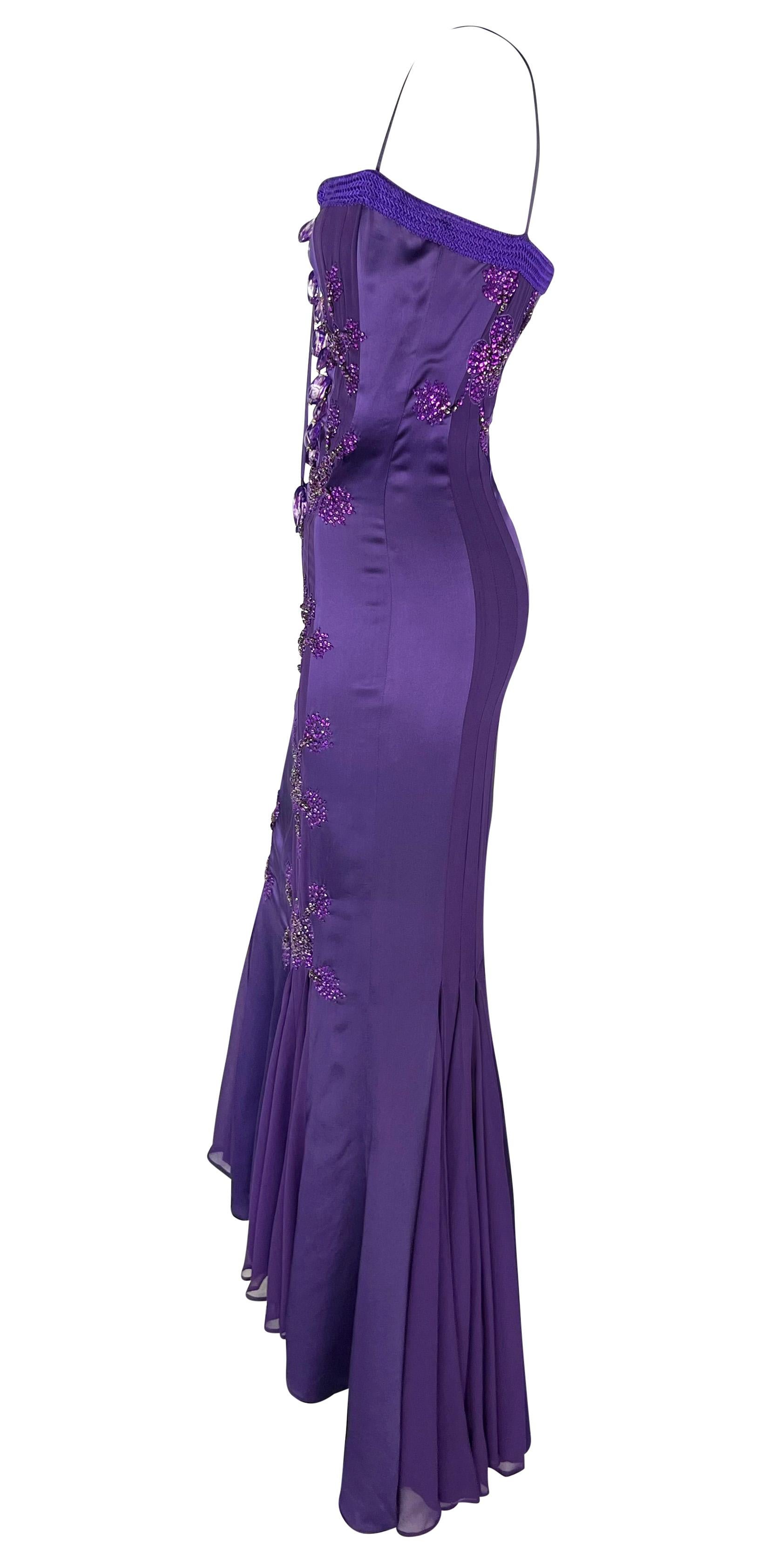 S/S 2005 Emanuel Ungaro by Giambattista Valli Rhinestone Purple Lace-Up Gown For Sale 6