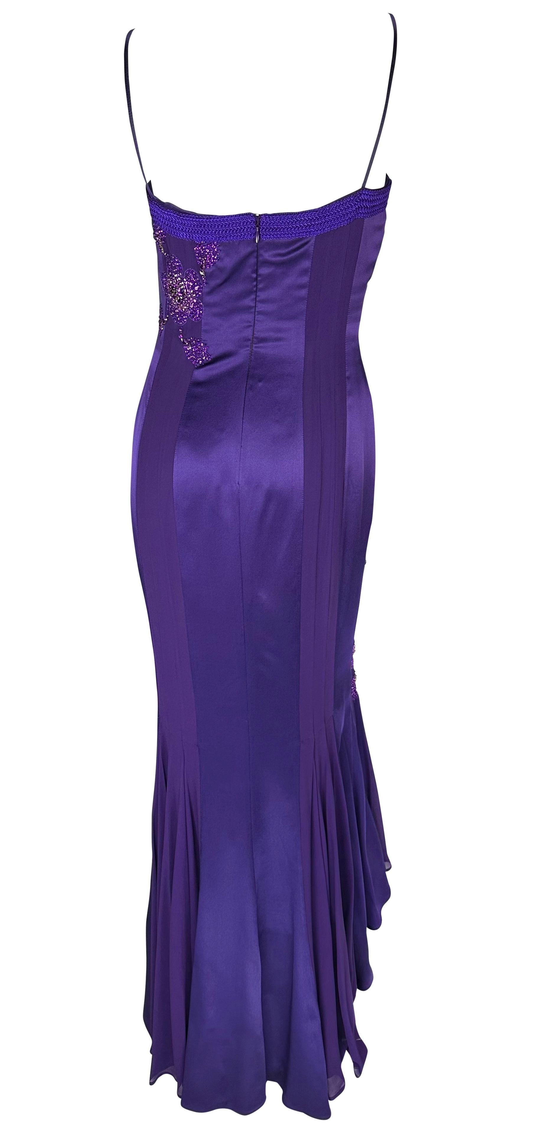 S/S 2005 Emanuel Ungaro by Giambattista Valli Rhinestone Purple Lace-Up Gown For Sale 7