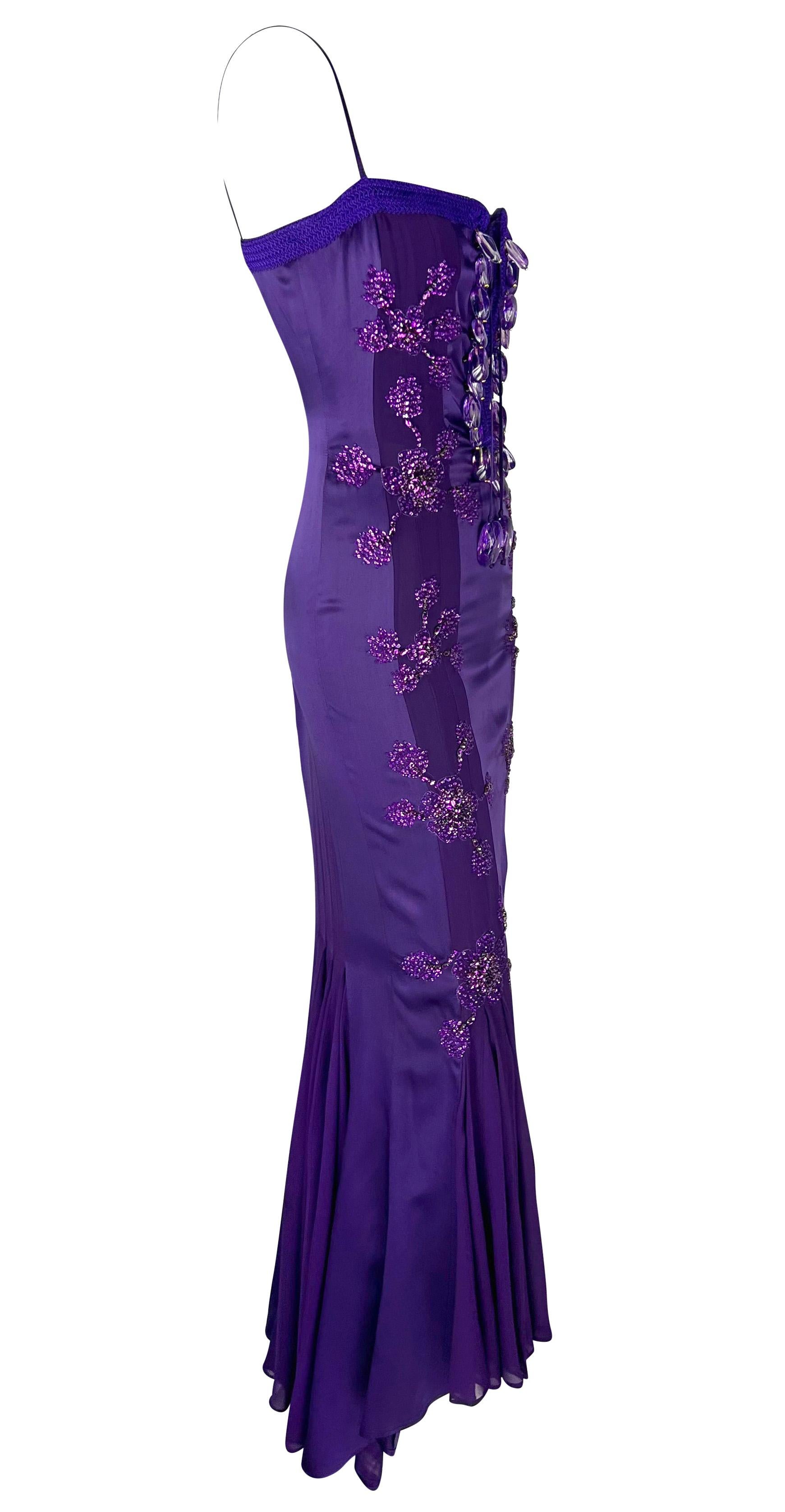 S/S 2005 Emanuel Ungaro by Giambattista Valli Rhinestone Purple Lace-Up Gown For Sale 9