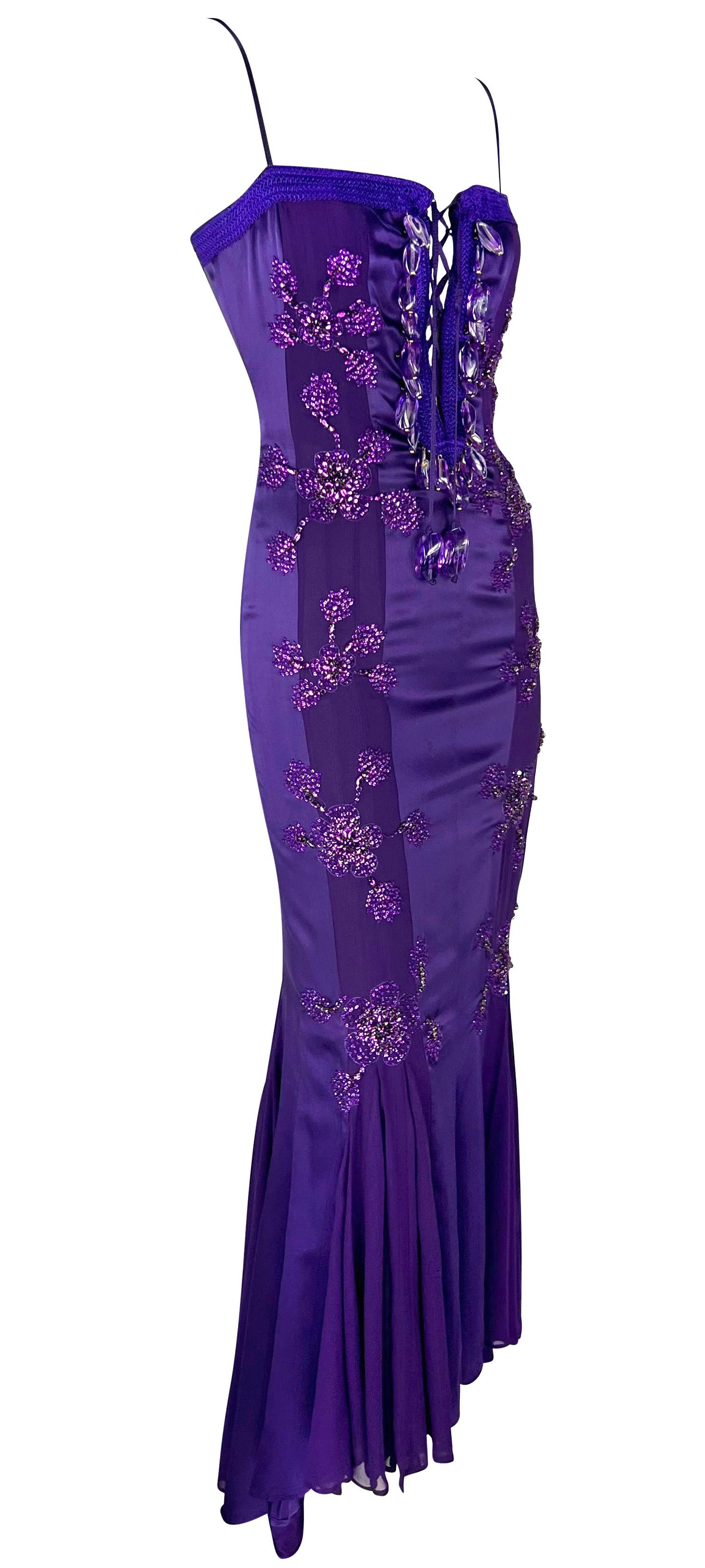 S/S 2005 Emanuel Ungaro by Giambattista Valli Rhinestone Purple Lace-Up Gown For Sale 10