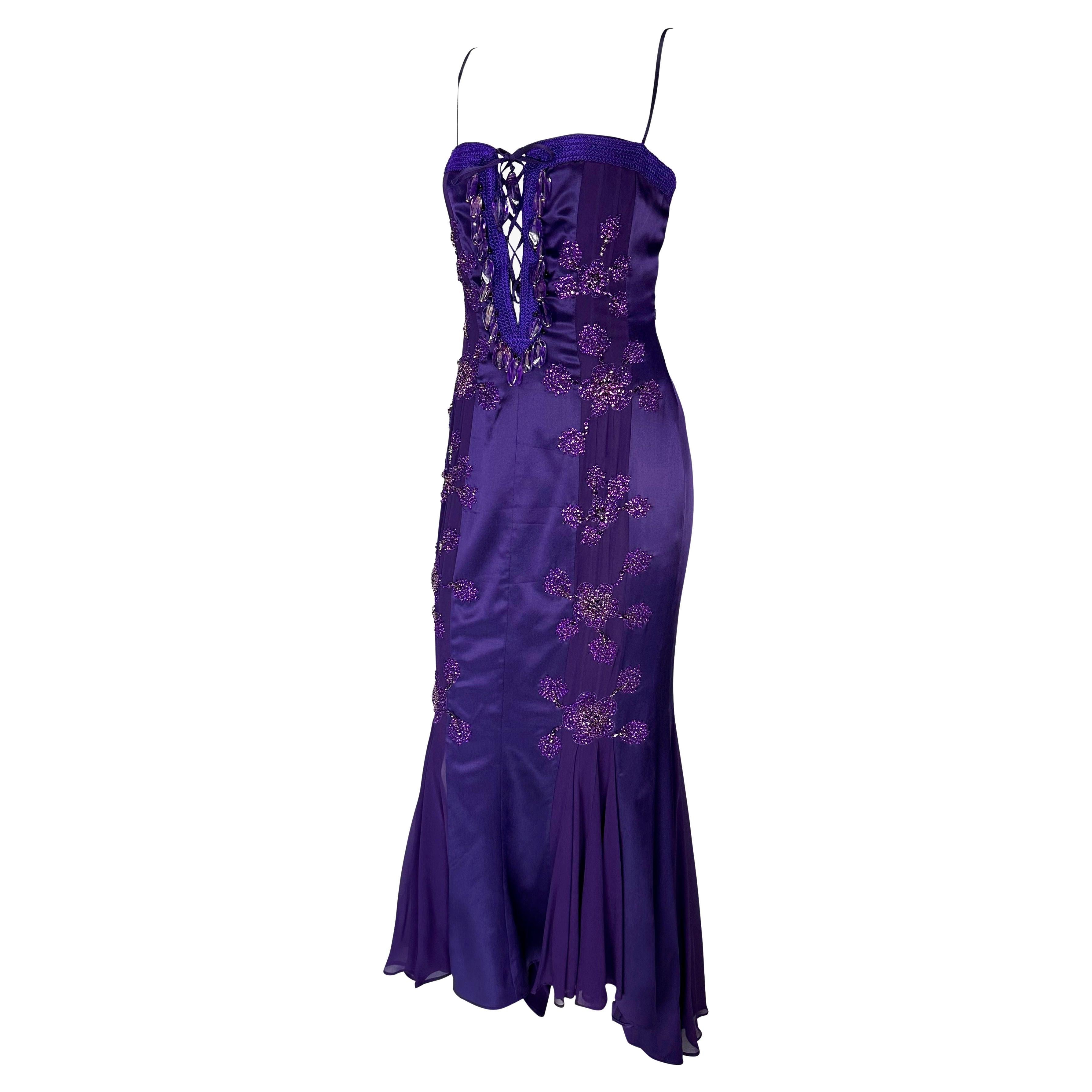 S/S 2005 Emanuel Ungaro by Giambattista Valli Rhinestone Purple Lace-Up Gown In Excellent Condition For Sale In West Hollywood, CA