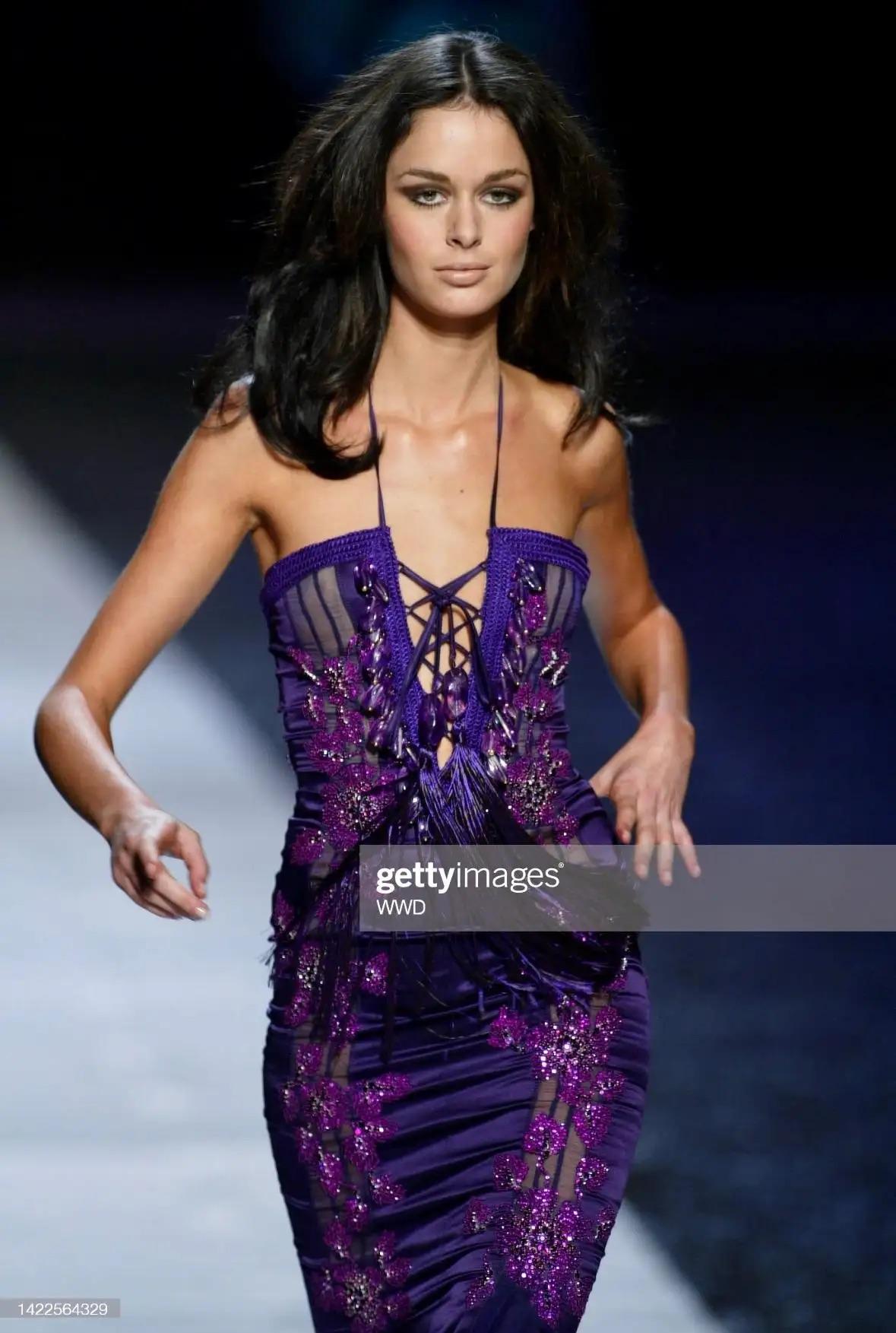 Women's S/S 2005 Emanuel Ungaro by Giambattista Valli Rhinestone Purple Lace-Up Gown For Sale