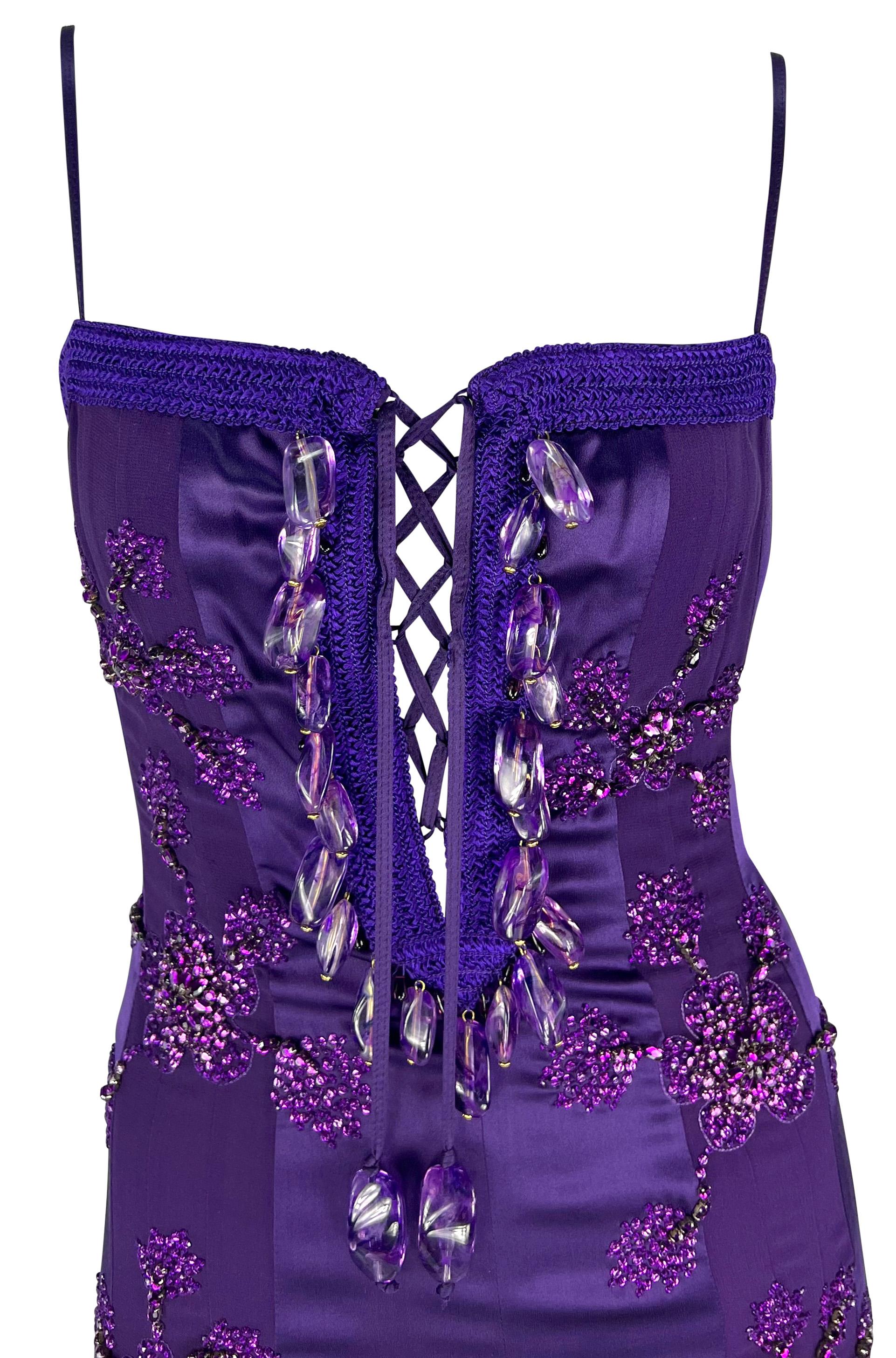 S/S 2005 Emanuel Ungaro by Giambattista Valli Rhinestone Purple Lace-Up Gown For Sale 1