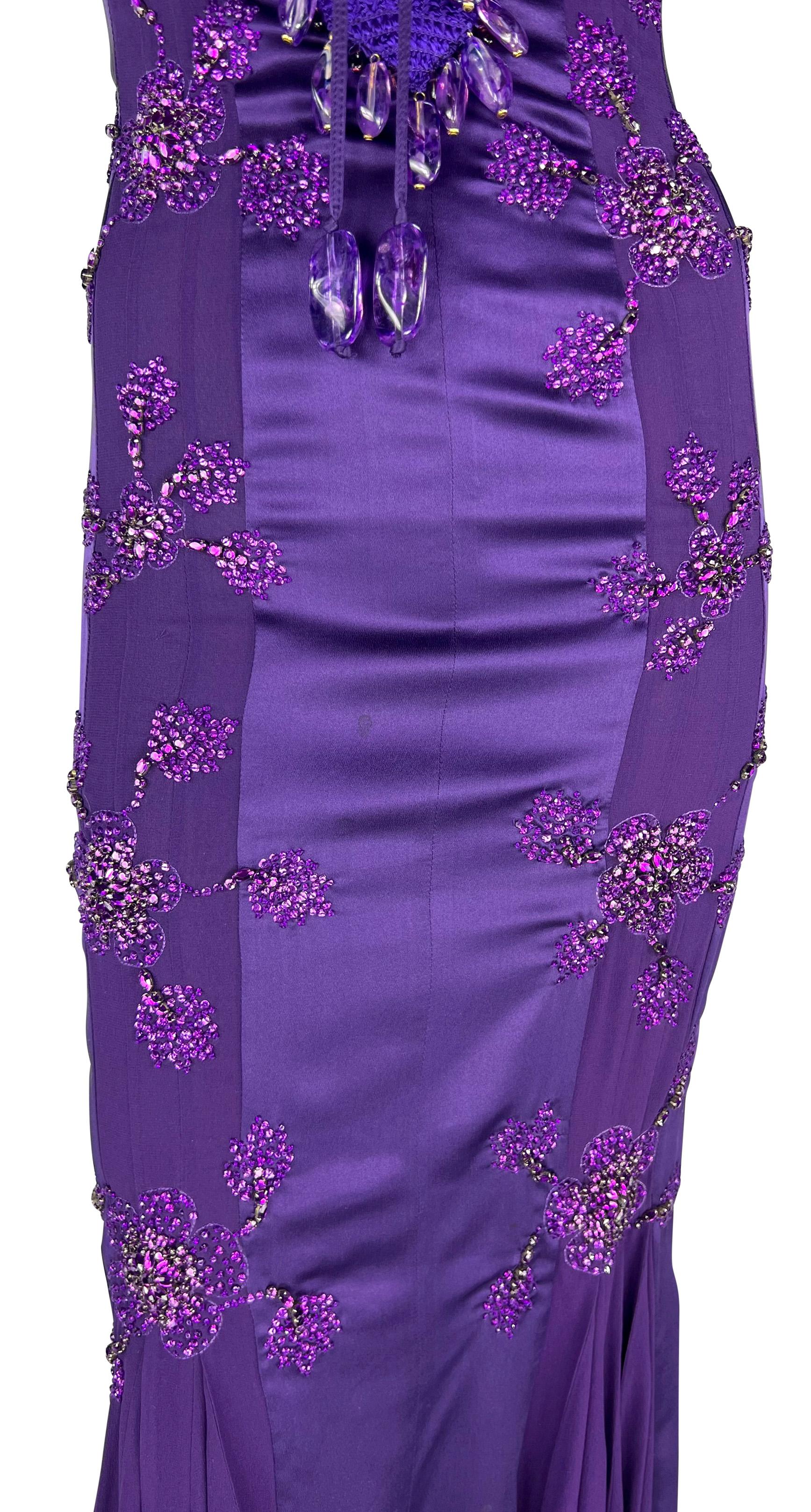 S/S 2005 Emanuel Ungaro by Giambattista Valli Rhinestone Purple Lace-Up Gown For Sale 3