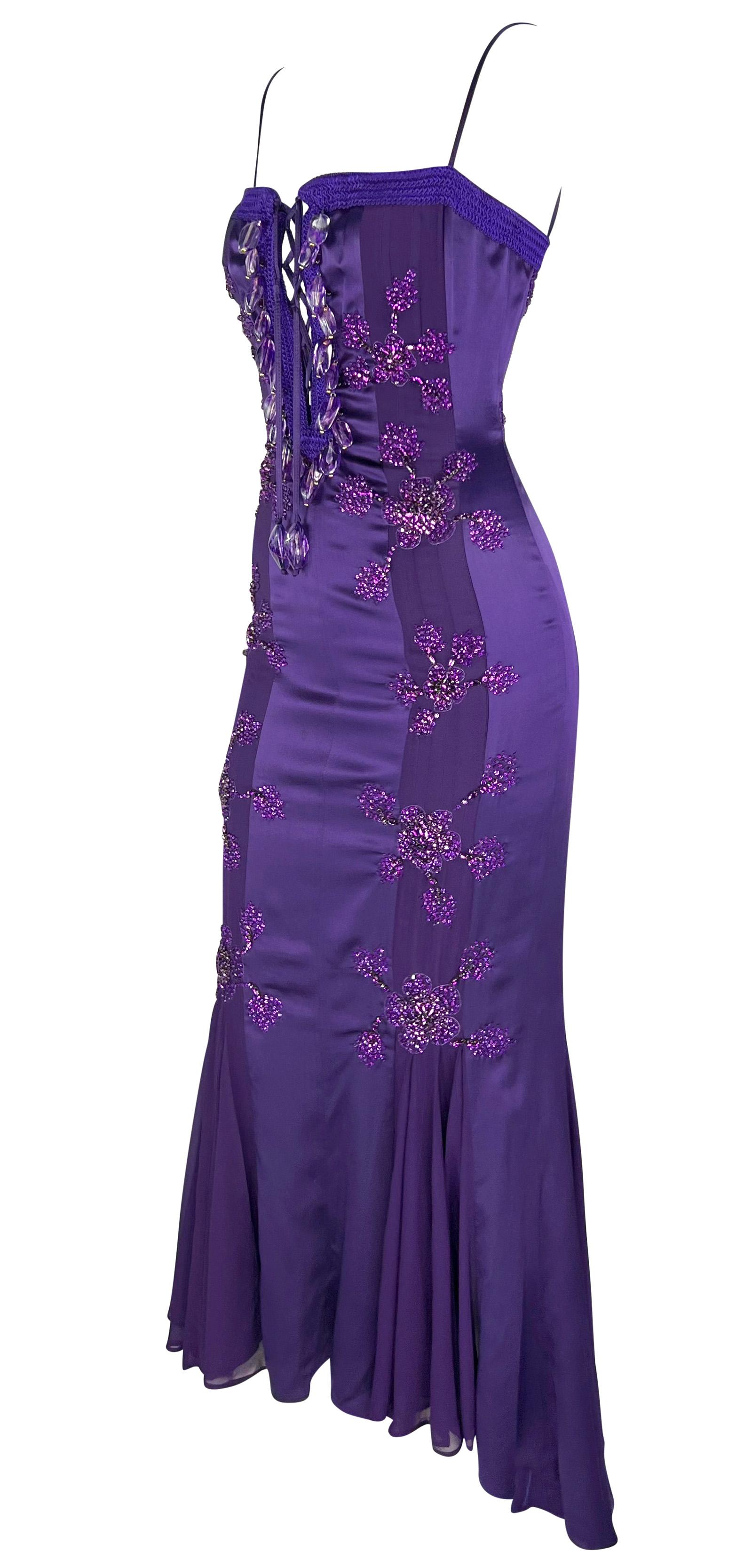 S/S 2005 Emanuel Ungaro by Giambattista Valli Rhinestone Purple Lace-Up Gown For Sale 4