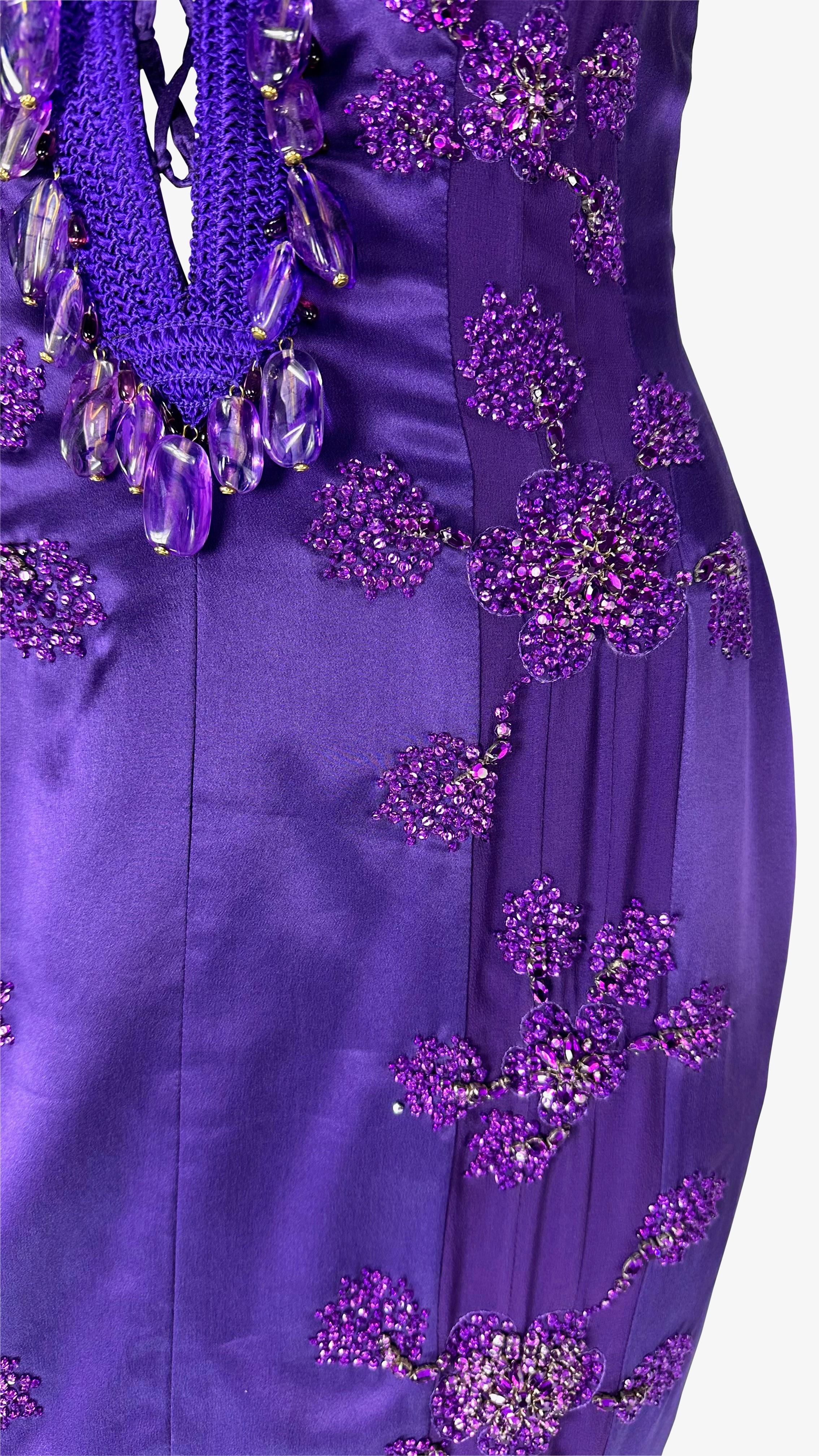 S/S 2005 Emanuel Ungaro by Giambattista Valli Rhinestone Purple Lace-Up Gown For Sale 5