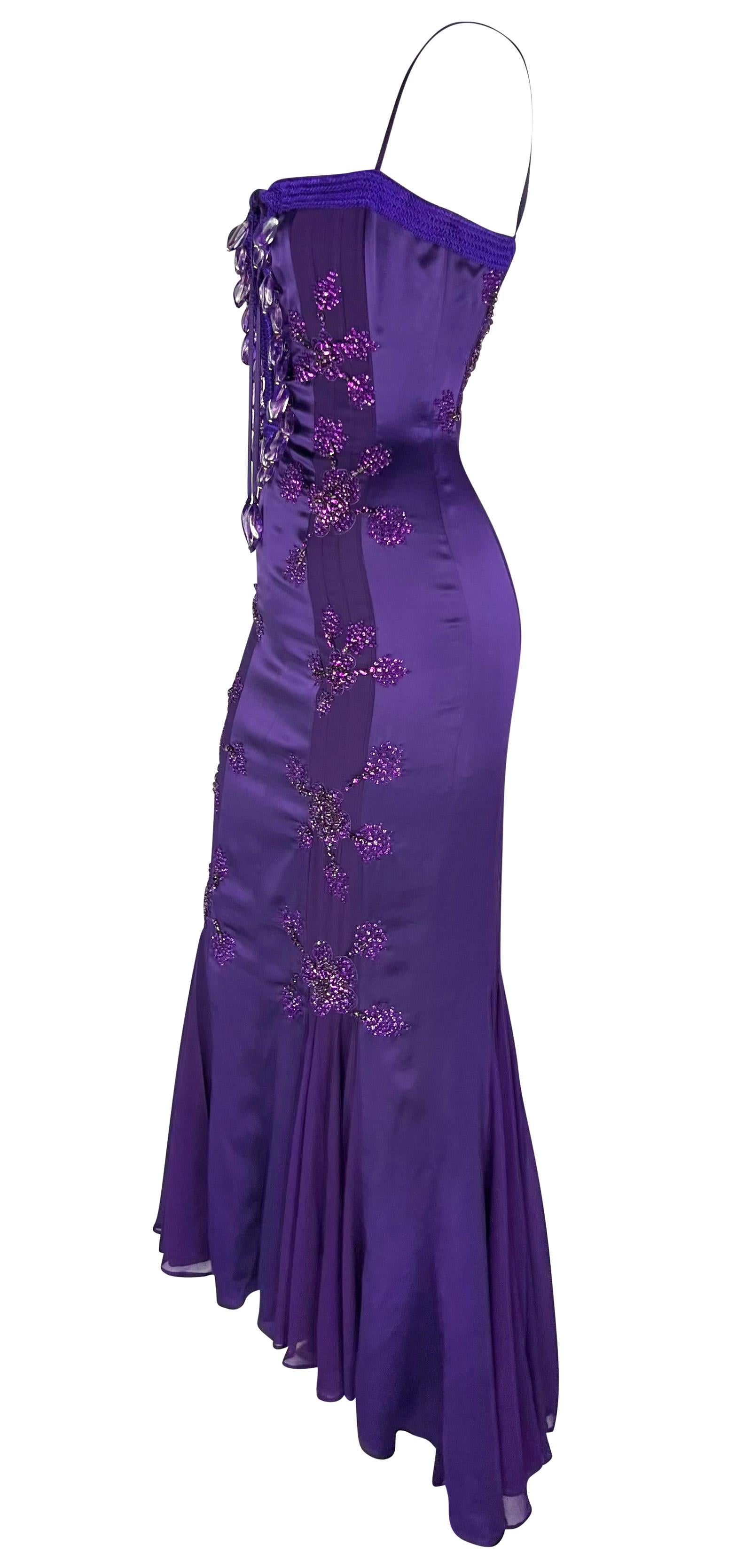 S/S 2005 Emanuel Ungaro by Giambattista Valli Rhinestone Purple Lace-Up Gown For Sale 5