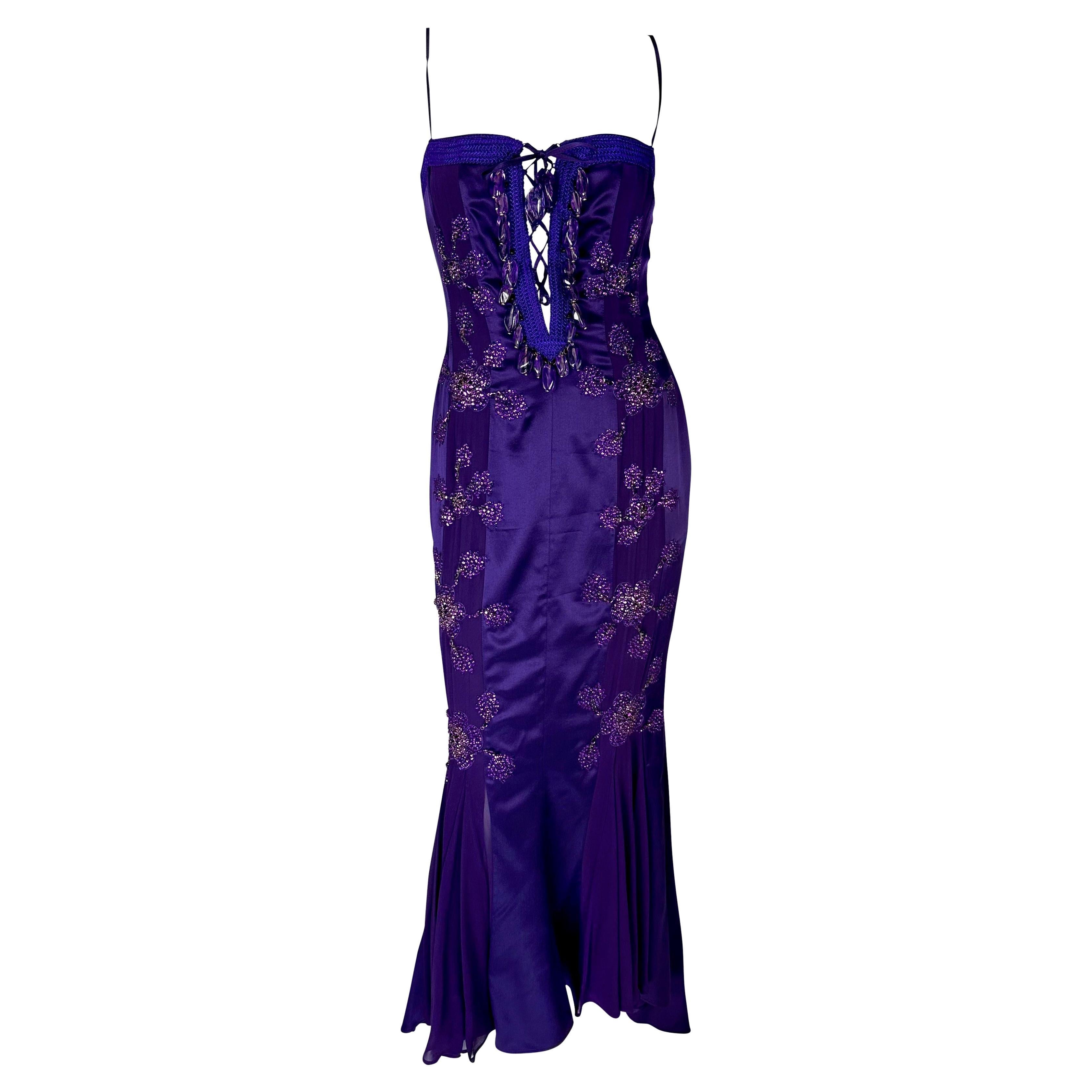 S/S 2005 Emanuel Ungaro by Giambattista Valli Rhinestone Purple Lace-Up Gown For Sale