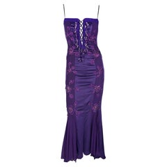 S/S 2005 Emanuel Ungaro by Giambattista Valli Rhinestone Purple Lace-Up Gown