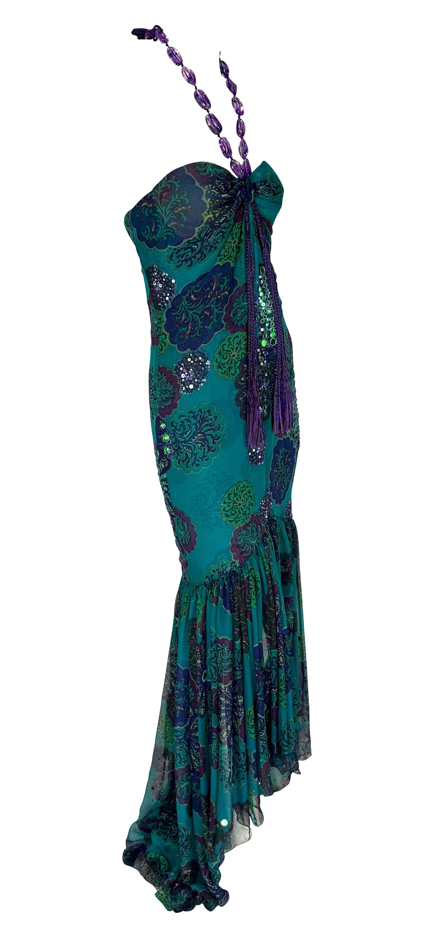 S/S 2005 Emanuel Ungaro by Giambattista Valli Runway Ad Rhinestone Teal Gown For Sale 7