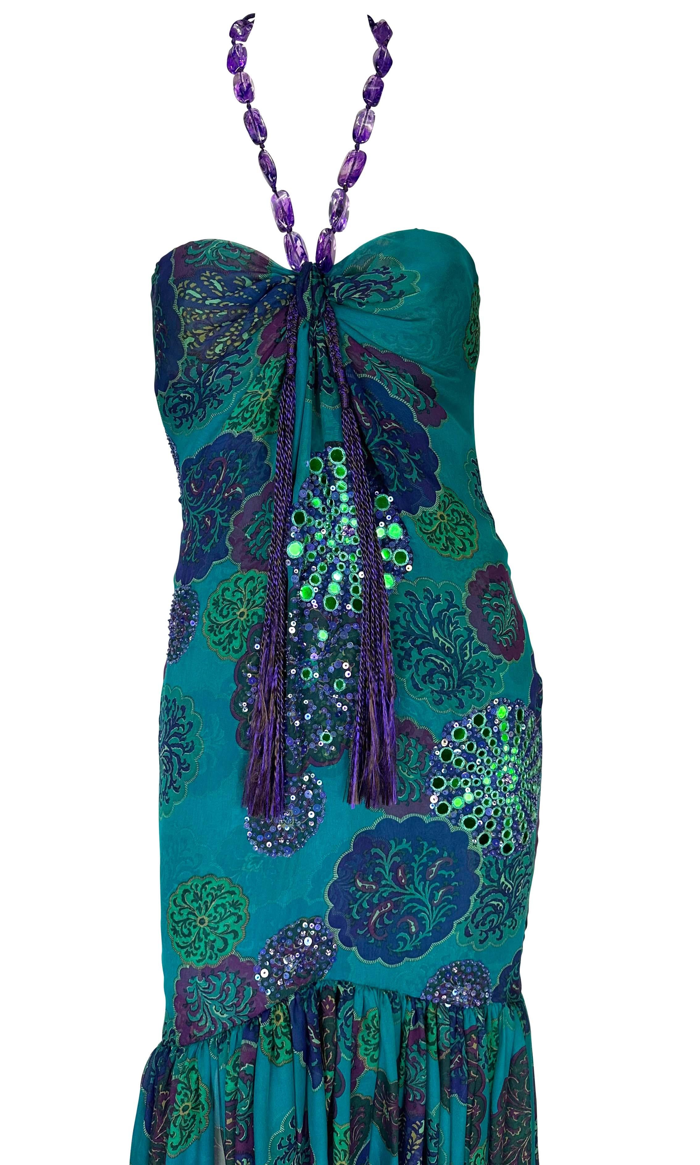 F/S 2005 Emanuel Ungaro by Giambattista Valli Laufsteg Ad Strass Teal Kleid im Angebot 2