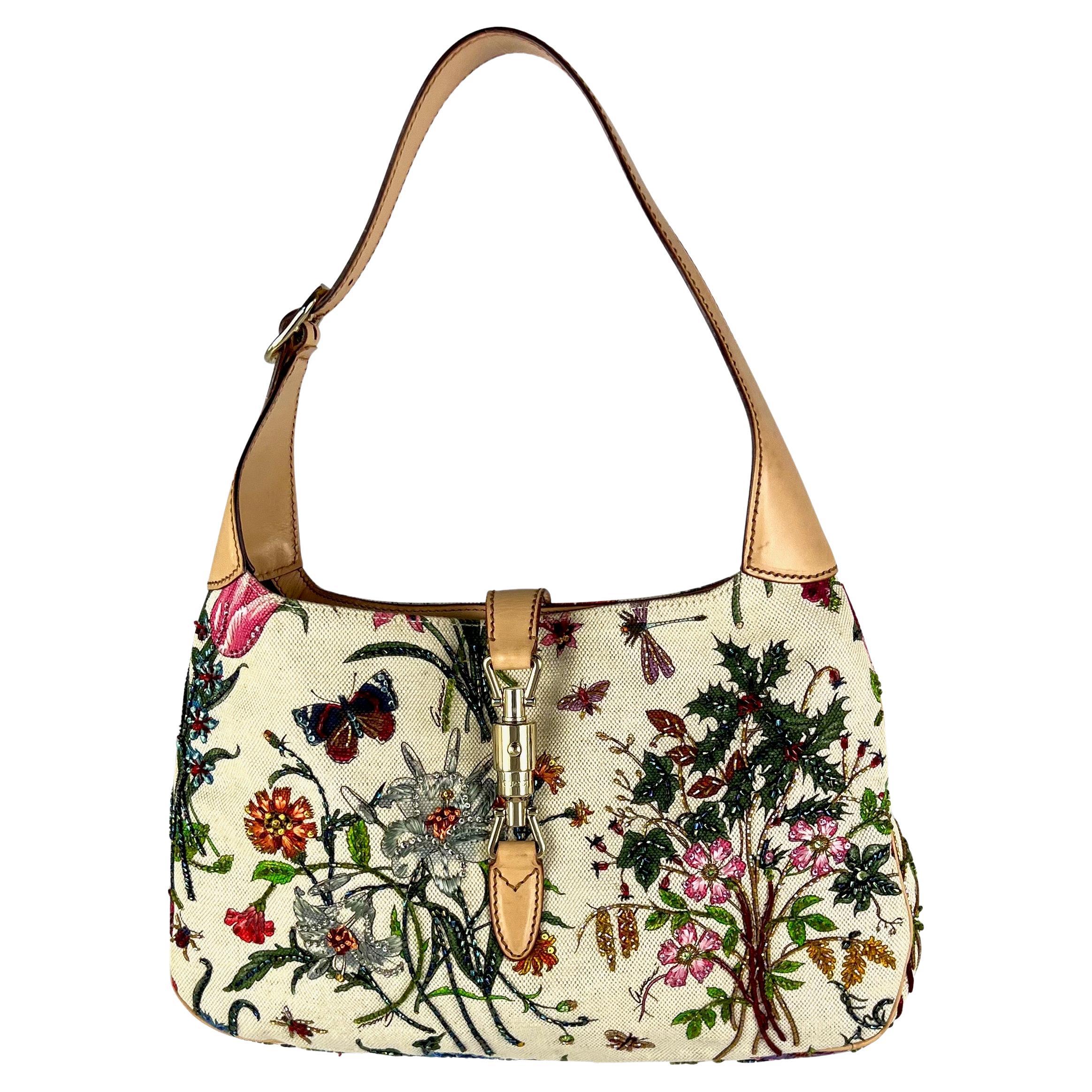 S/S 2005 Gucci Beaded Embroidered Sequin Flora Medium Jackie Shoulder Bag