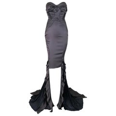 S/S 2005 Gucci Gunmetal Bustier Strapless Cut-Out Hi-Low Gown Dress 40