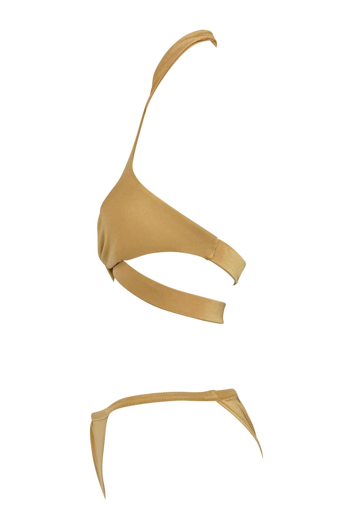 Brown S/S 2005 Gucci Light Tan Halter Body Strap Bikini Swim Set For Sale