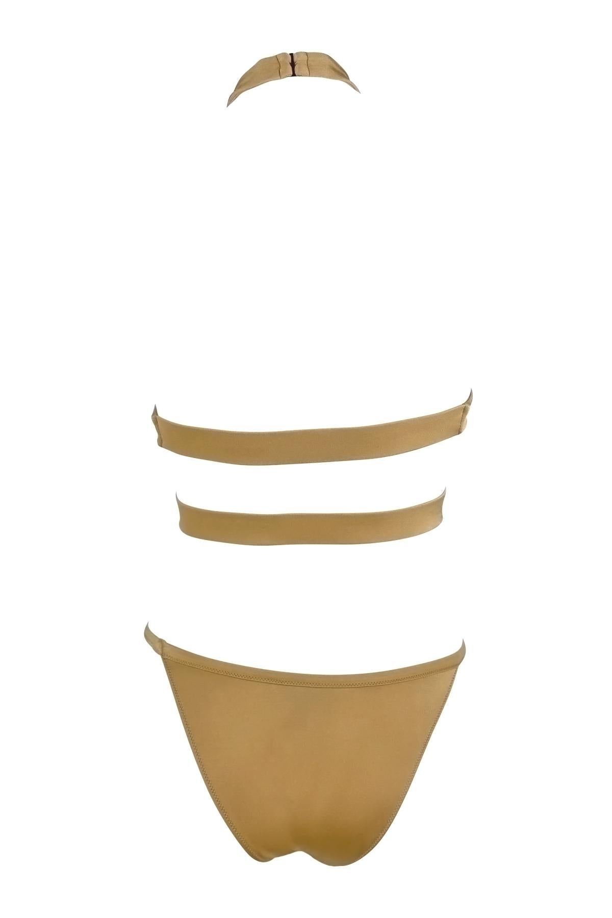 S/S 2005 Gucci Light Tan Halter Body Strap Bikini Swim Set In Excellent Condition For Sale In West Hollywood, CA
