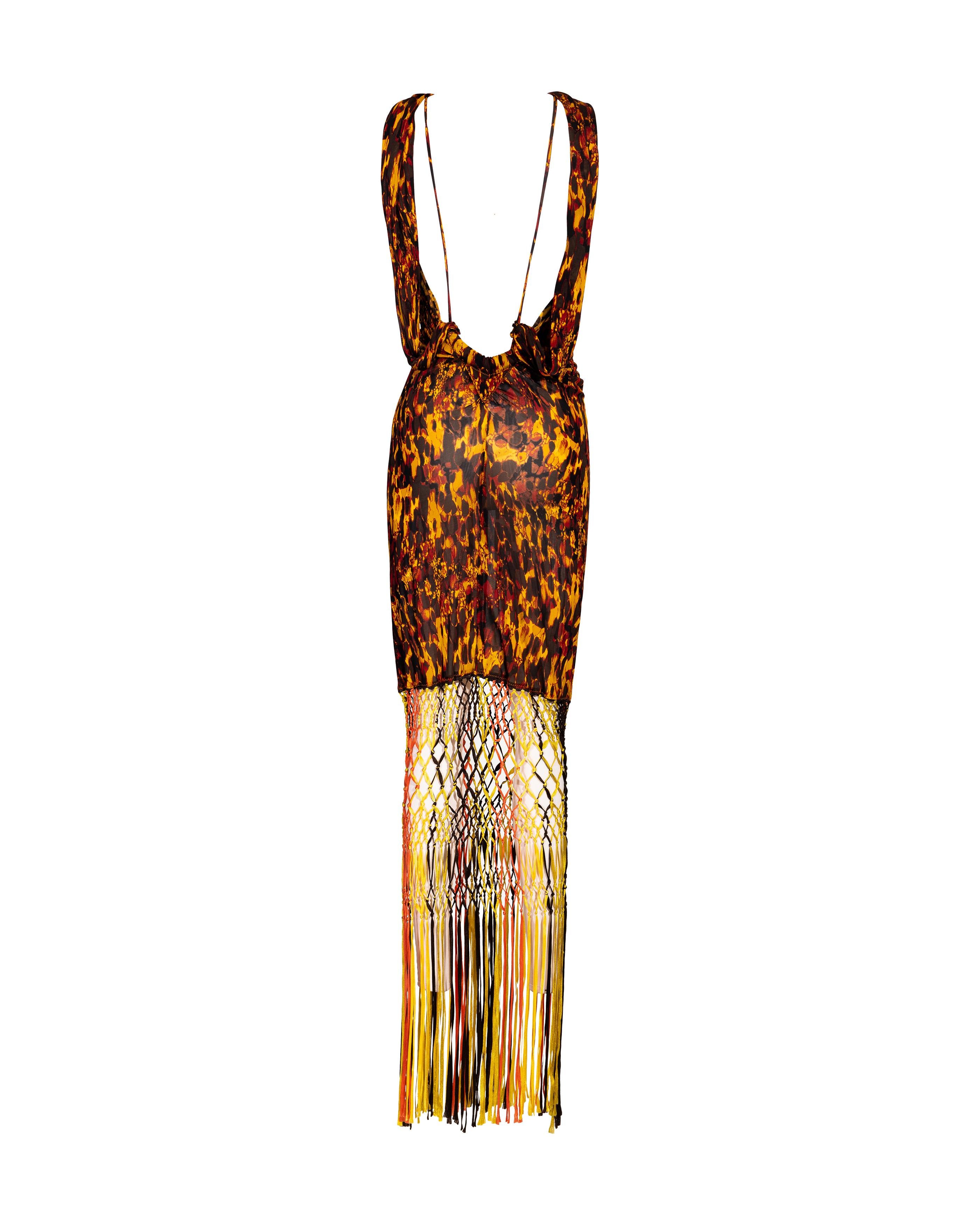 S/S 2005 Jean Paul Gaultier Tortoiseshell Print Macrame Fringe Gown For Sale 1