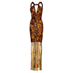 S/S 2005 Jean Paul Gaultier Tortoiseshell Print Macrame Fringe Gown